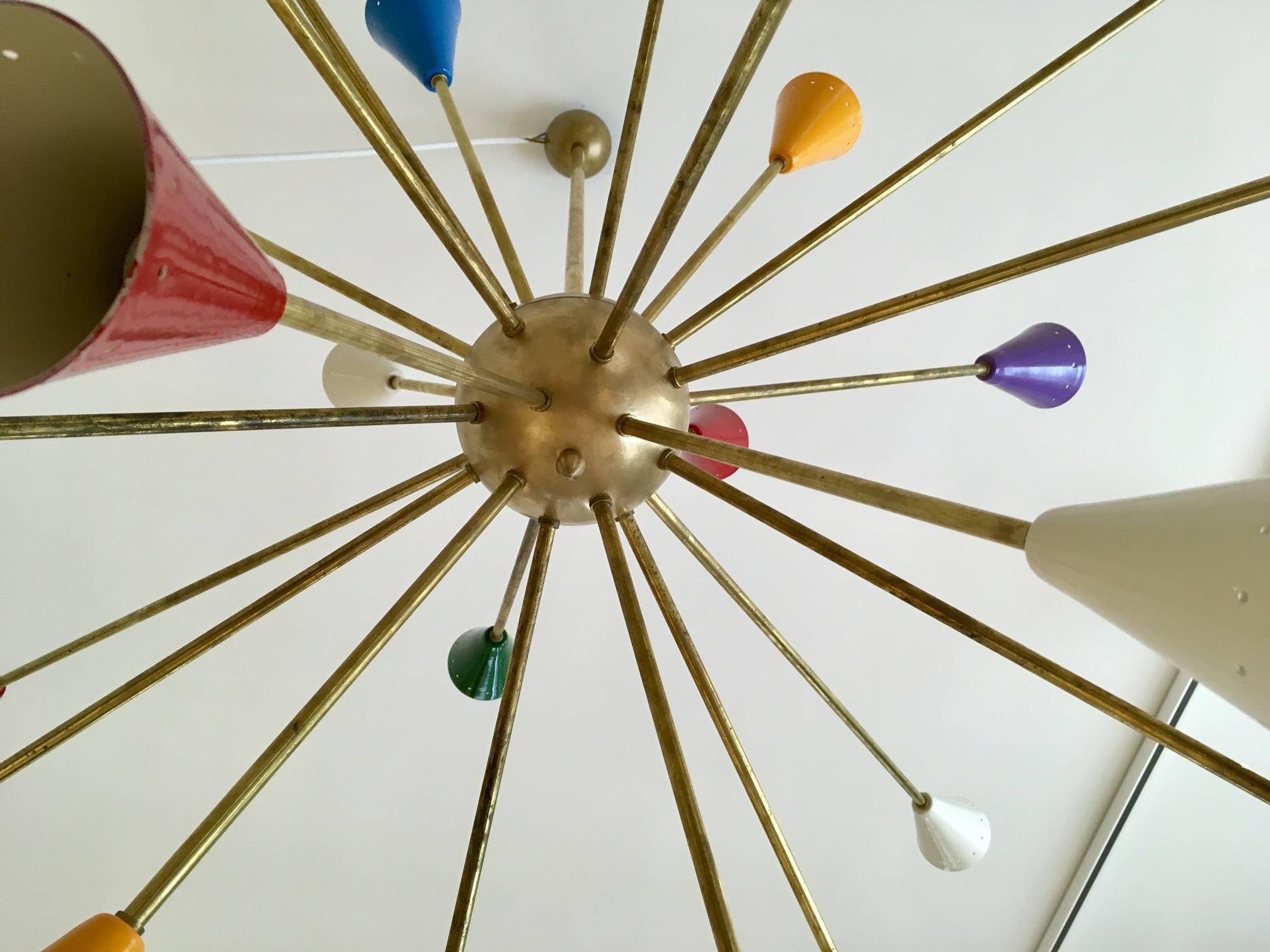 20th Century Large Sputnik Chandelier with 24 Colorful Lights in the Style of Stilnovo