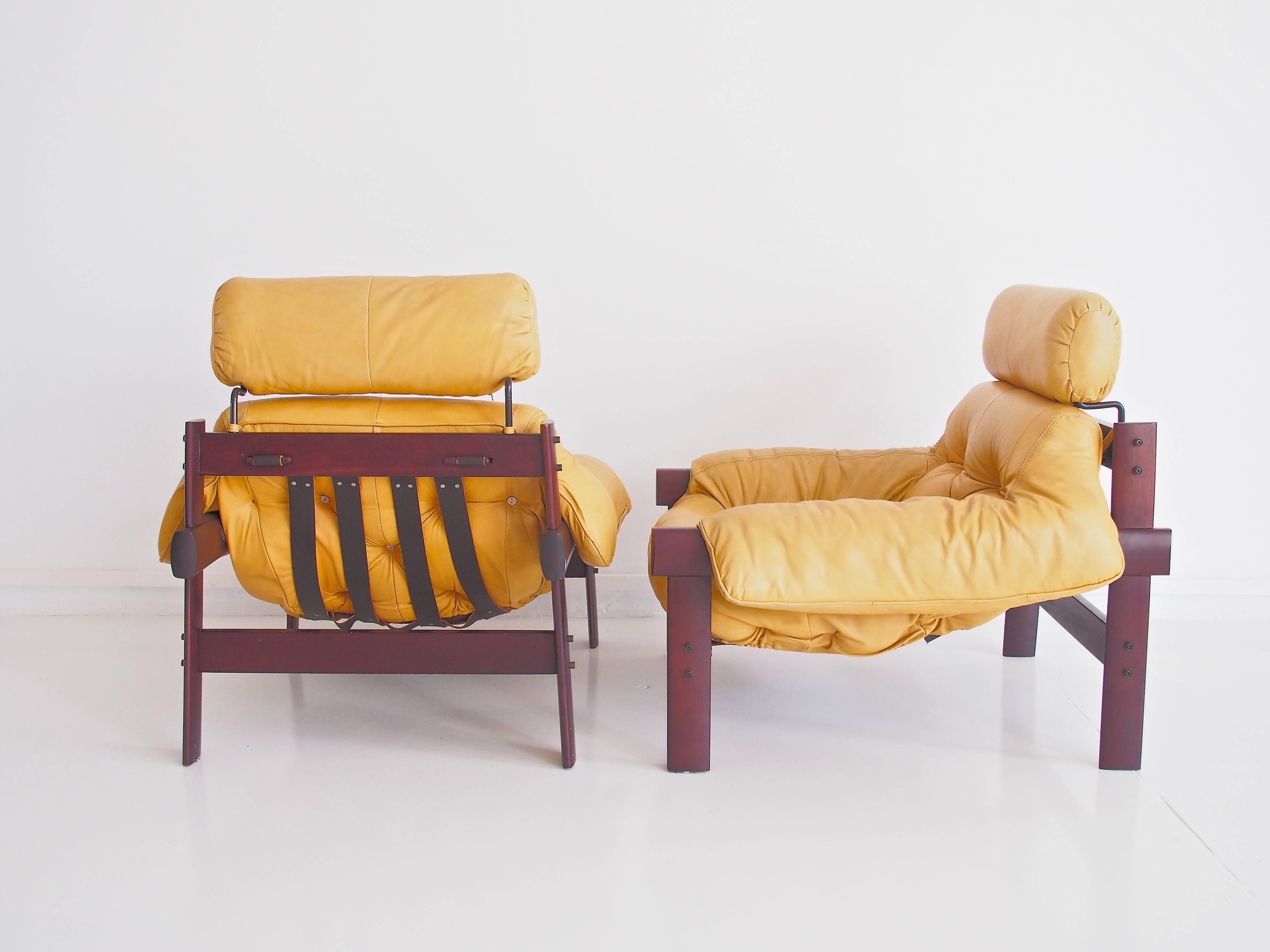 Mid-Century Modern Pair of Percival Lafer Leather Armchairs and a Footstool, 1960s