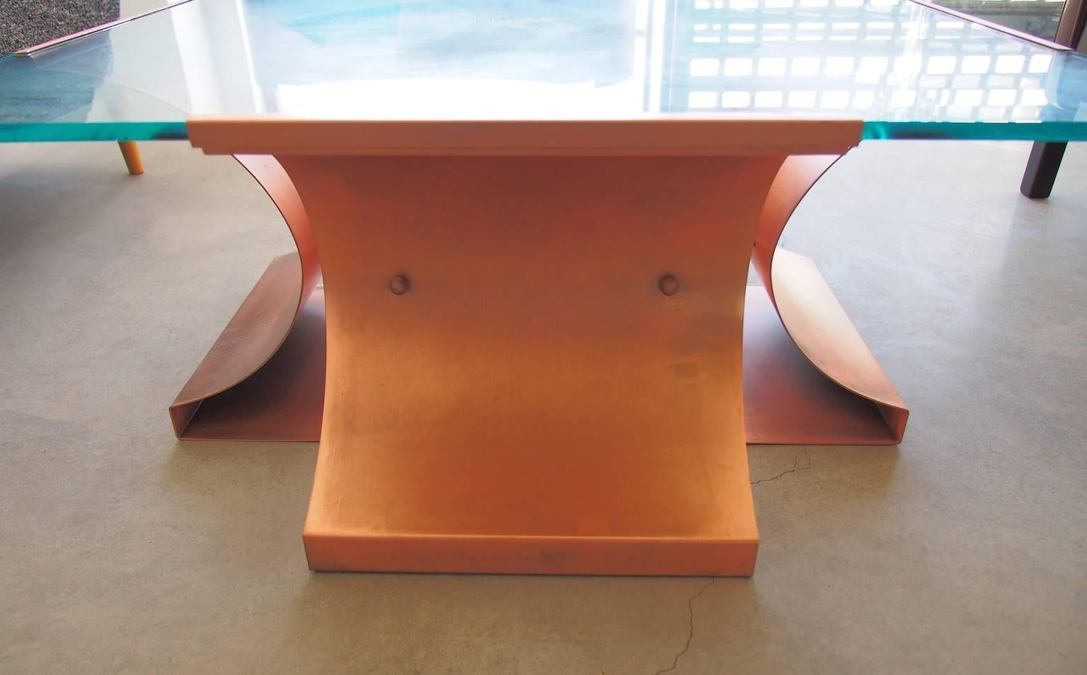 Brutalist Aged Copper and Glass Coffee Table by Francois Monnet