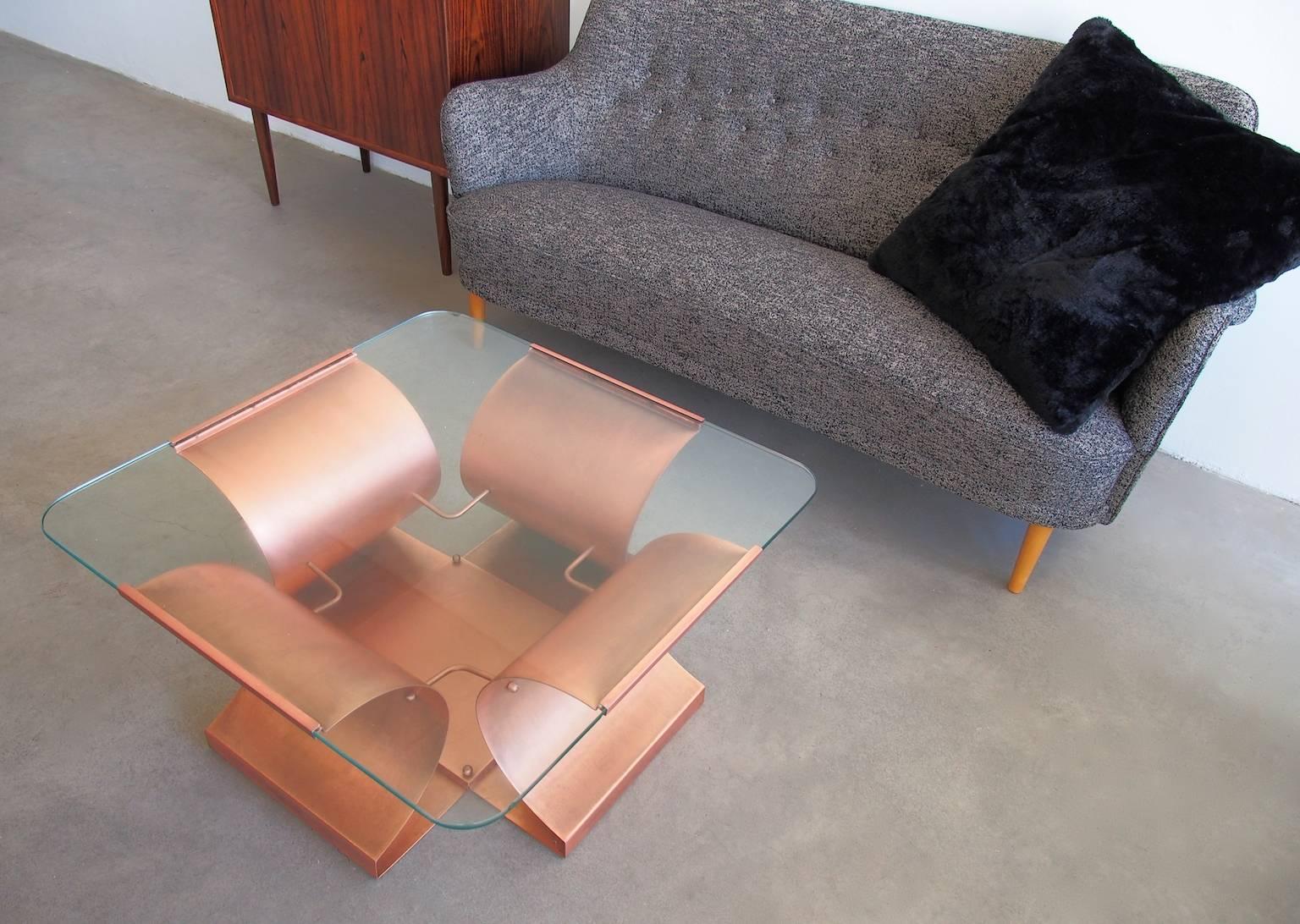 French Aged Copper and Glass Coffee Table by Francois Monnet