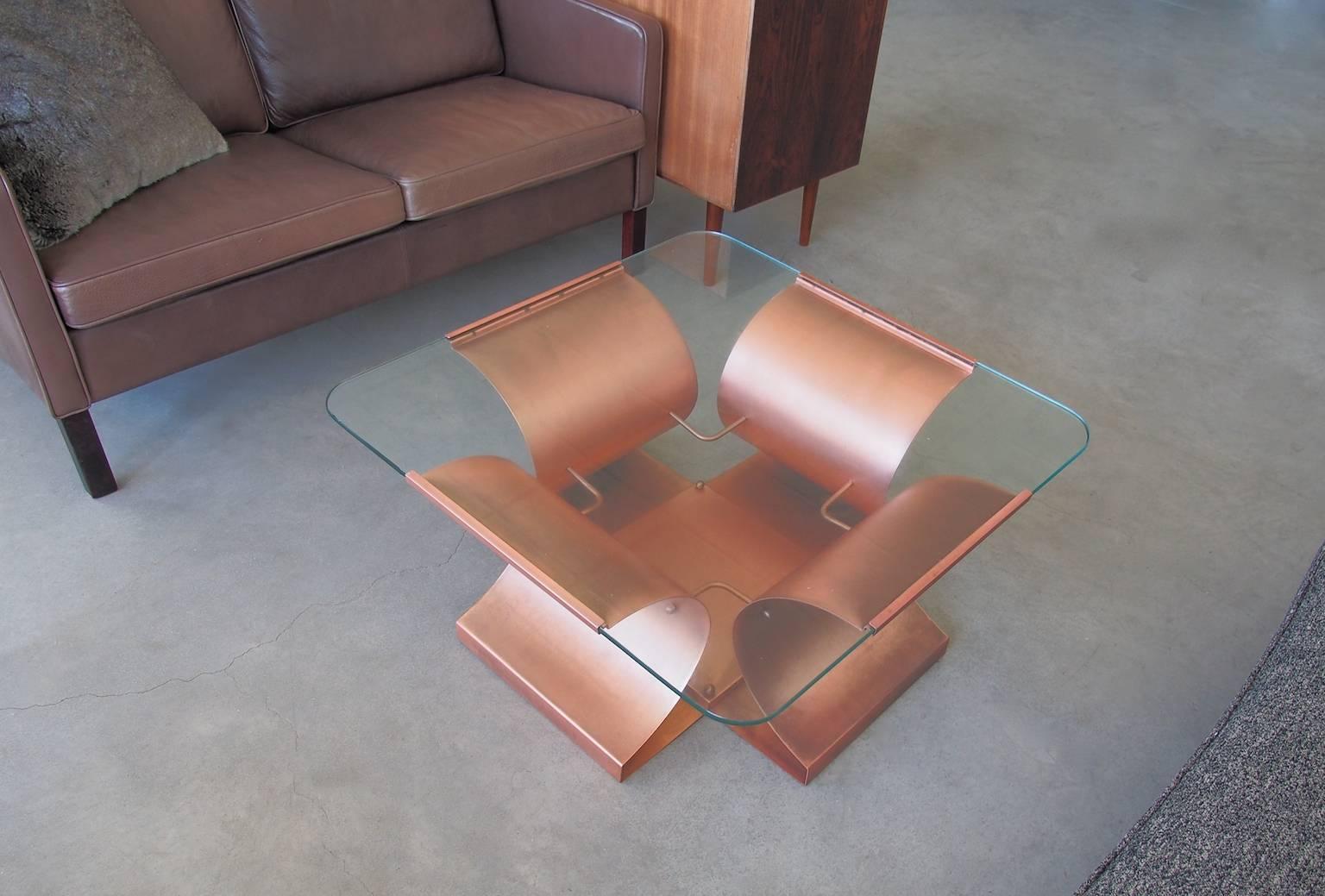 20th Century Aged Copper and Glass Coffee Table by Francois Monnet