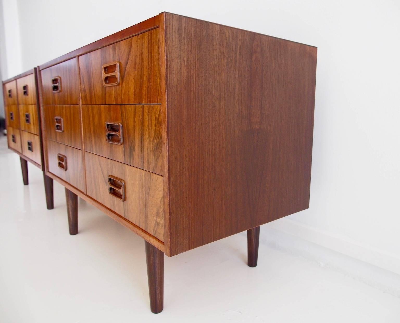 Rosewood Pair of Mid-Century Modern Sideboards with Six Drawers