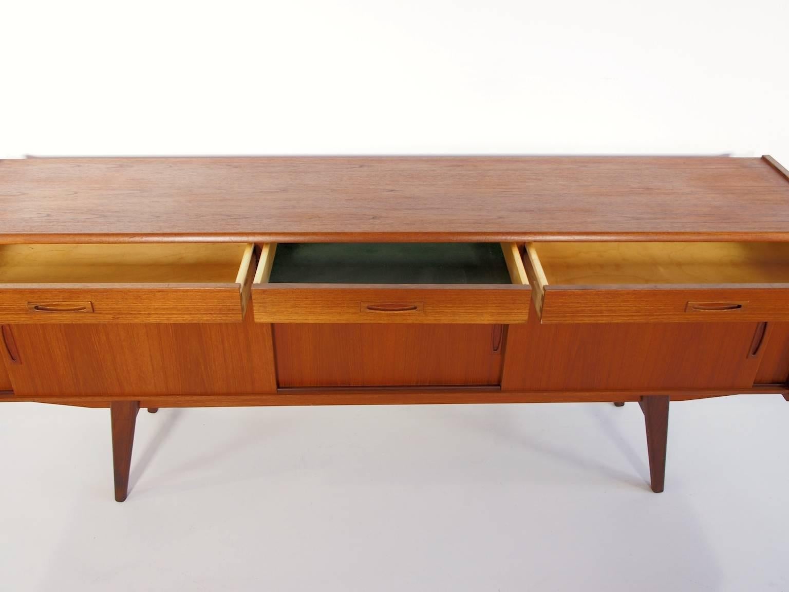 Veneer Danish Modern Teak Sideboard with Slanted Legs, 1950s