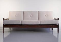 Scandinavian Modern Style Three-Seat White Sofa with Wooden Frame