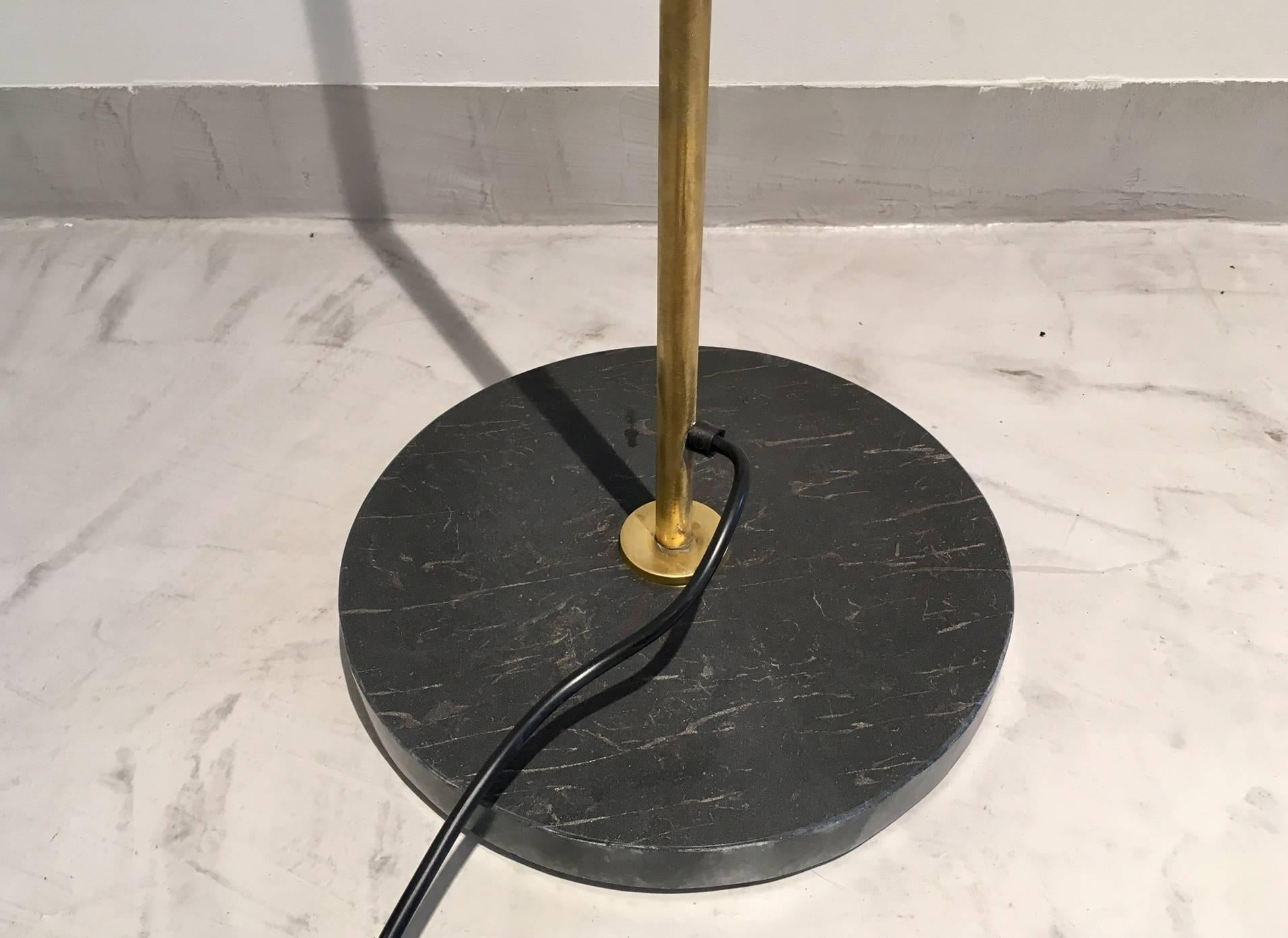 20th Century Stilnovo Style Brass Floor Lamp with Three Black Varnished Metal Reflectors
