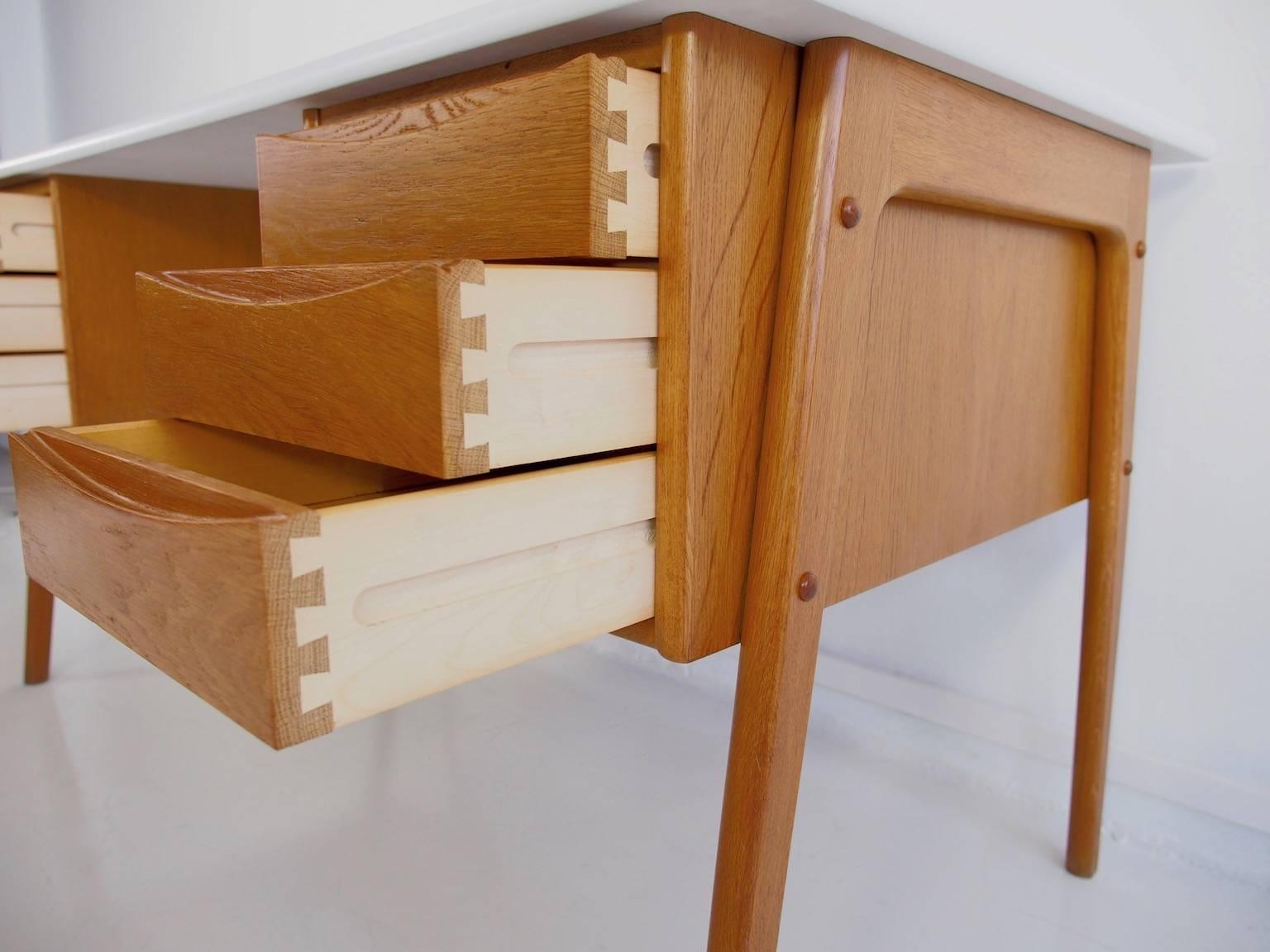 Danish Mid-20th Century Modern Oak Writing Desk with White Tabletop