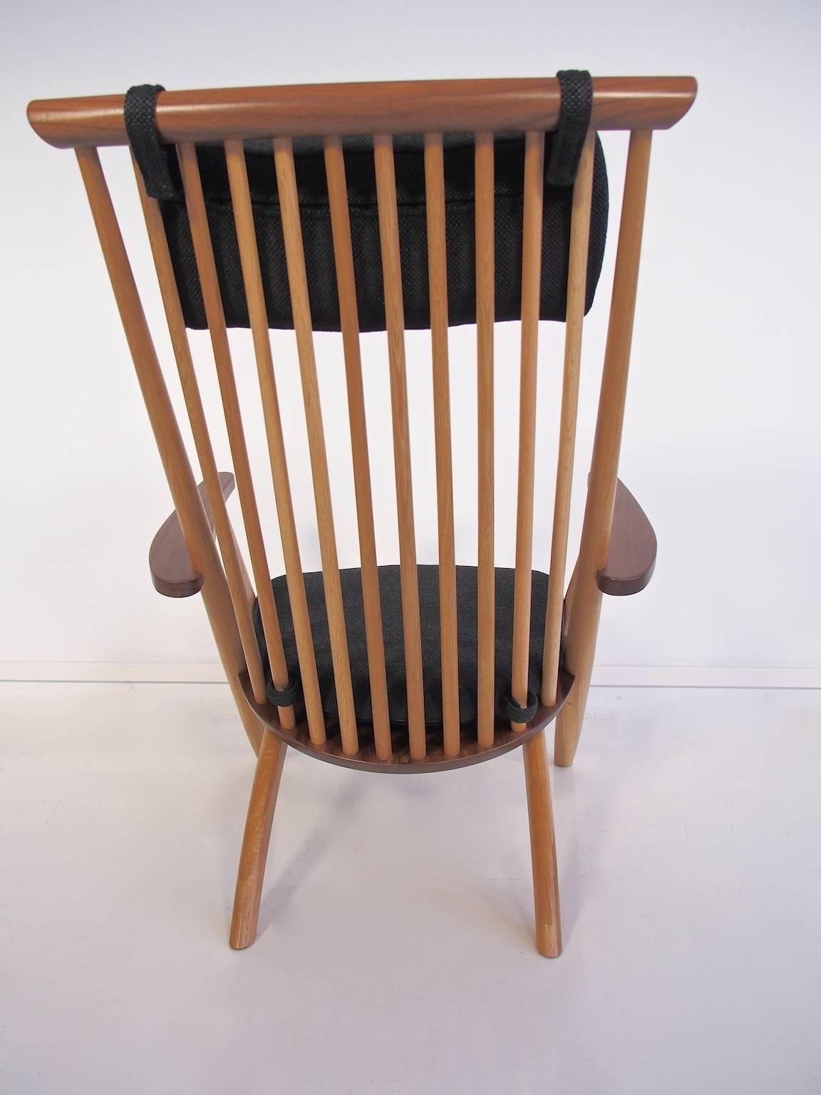 Finnish Tateishi Shoiji Oak and Walnut Easy Chair and Stool
