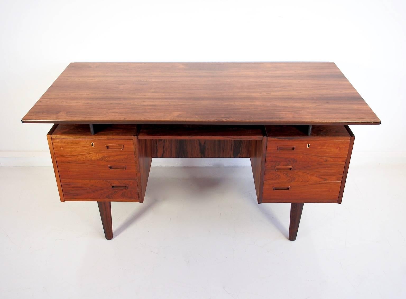 Mid-Century Modern Danish Rosewood Writing Desk with Drawers and Shelves