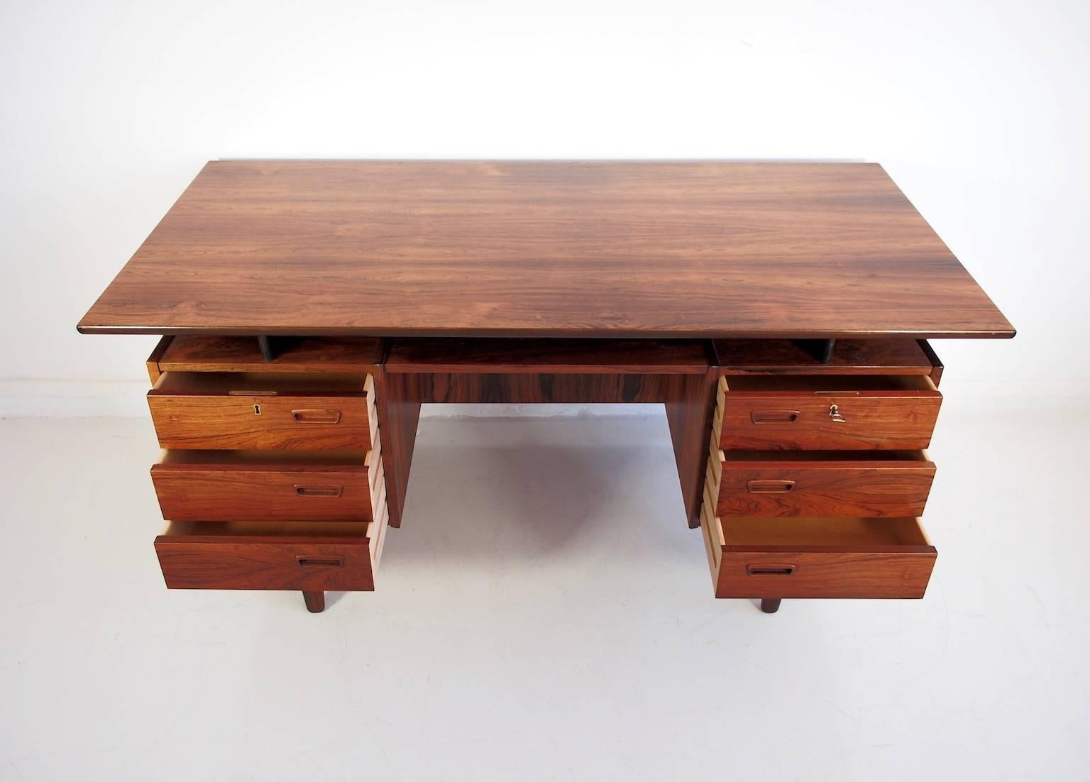 20th Century Danish Rosewood Writing Desk with Drawers and Shelves