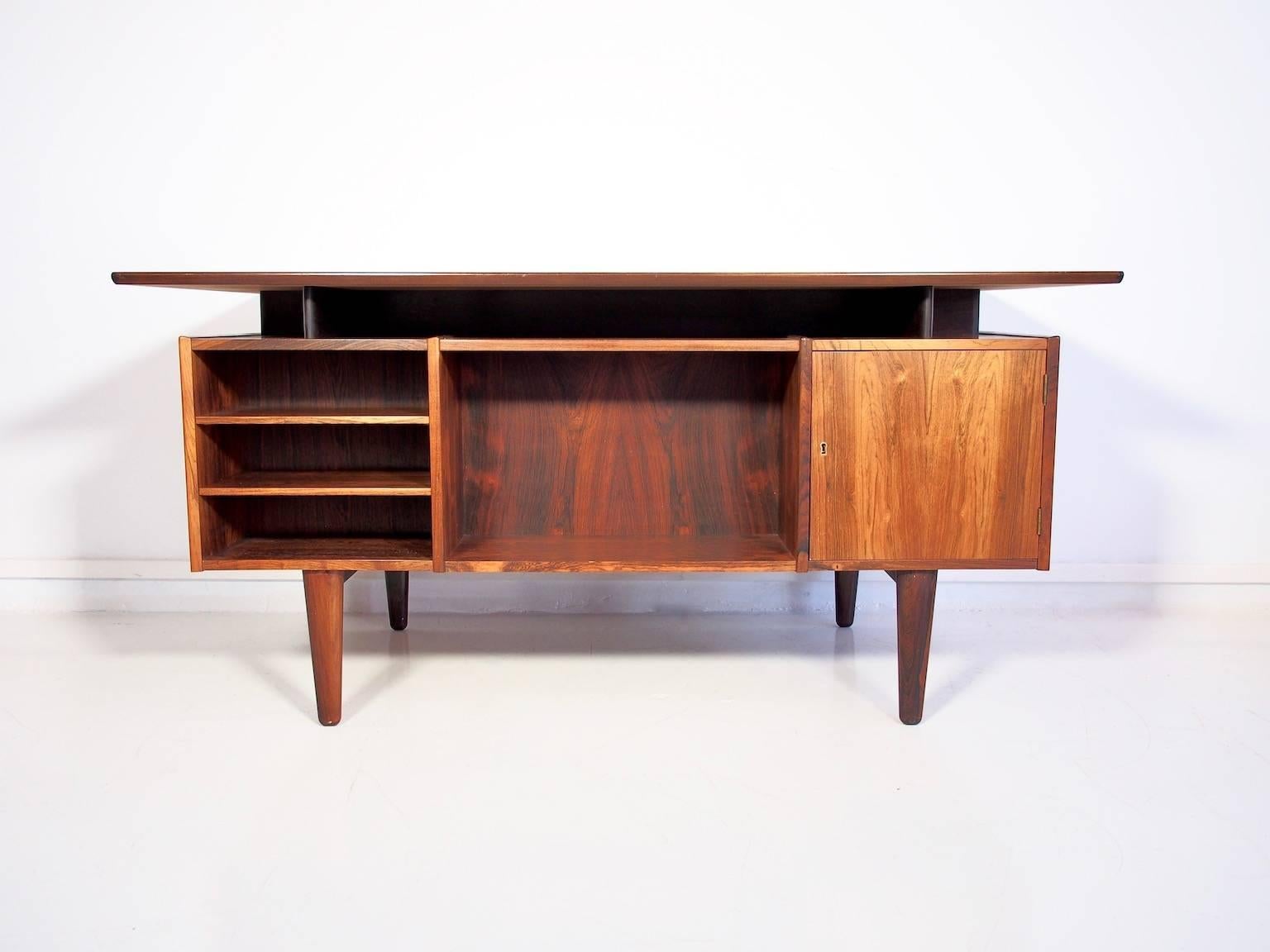 Danish Rosewood Writing Desk with Drawers and Shelves 4