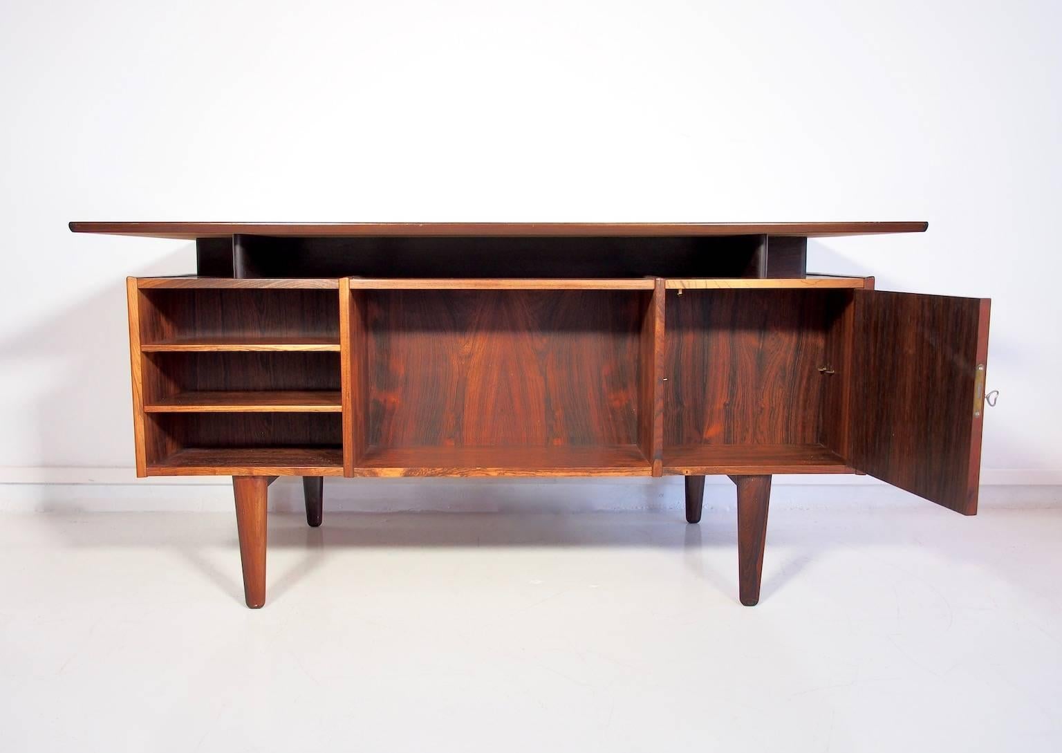 Danish Rosewood Writing Desk with Drawers and Shelves 5