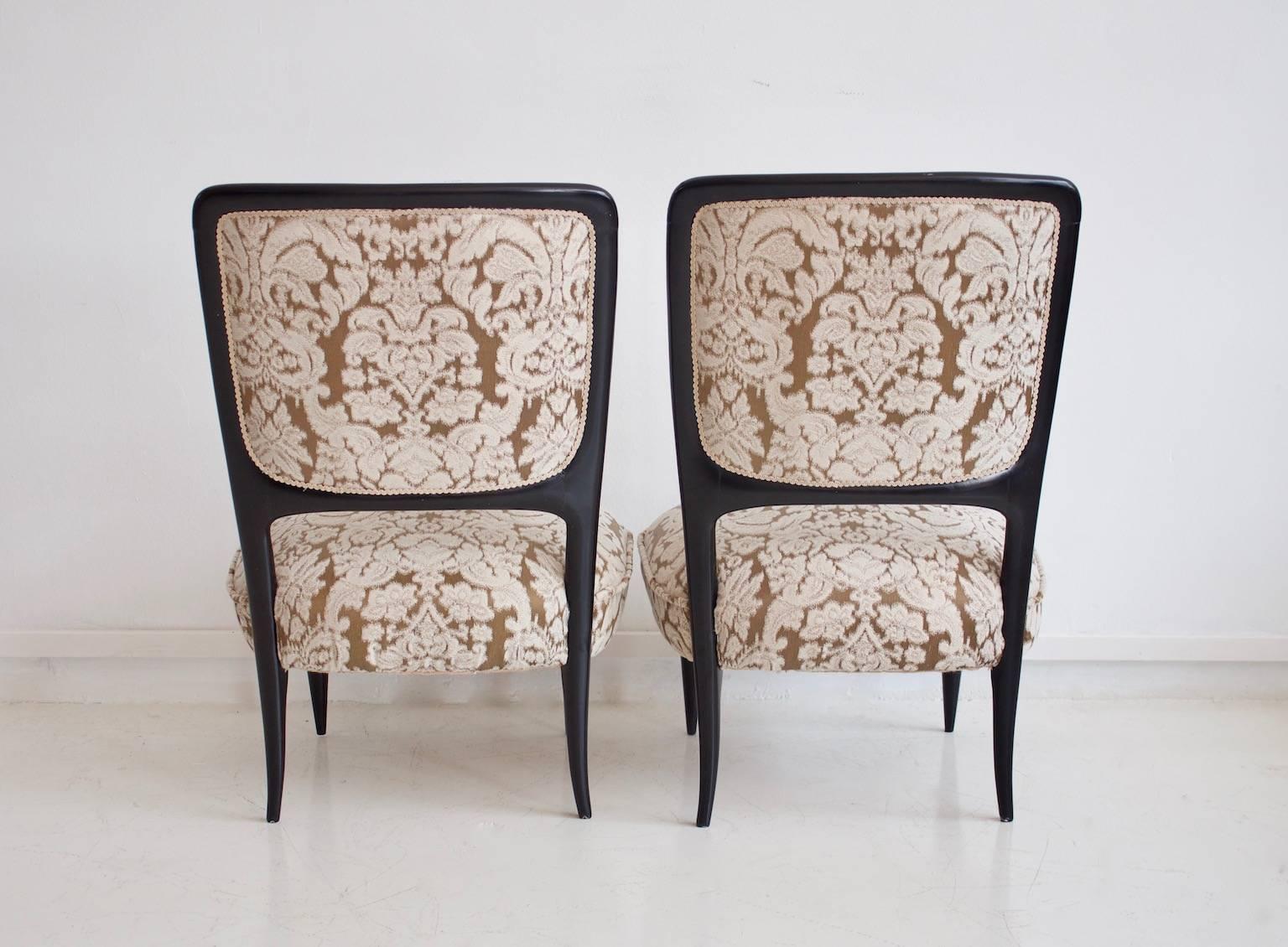20th Century Pair of Handmade Italian Mahogany Chairs with Low Seat
