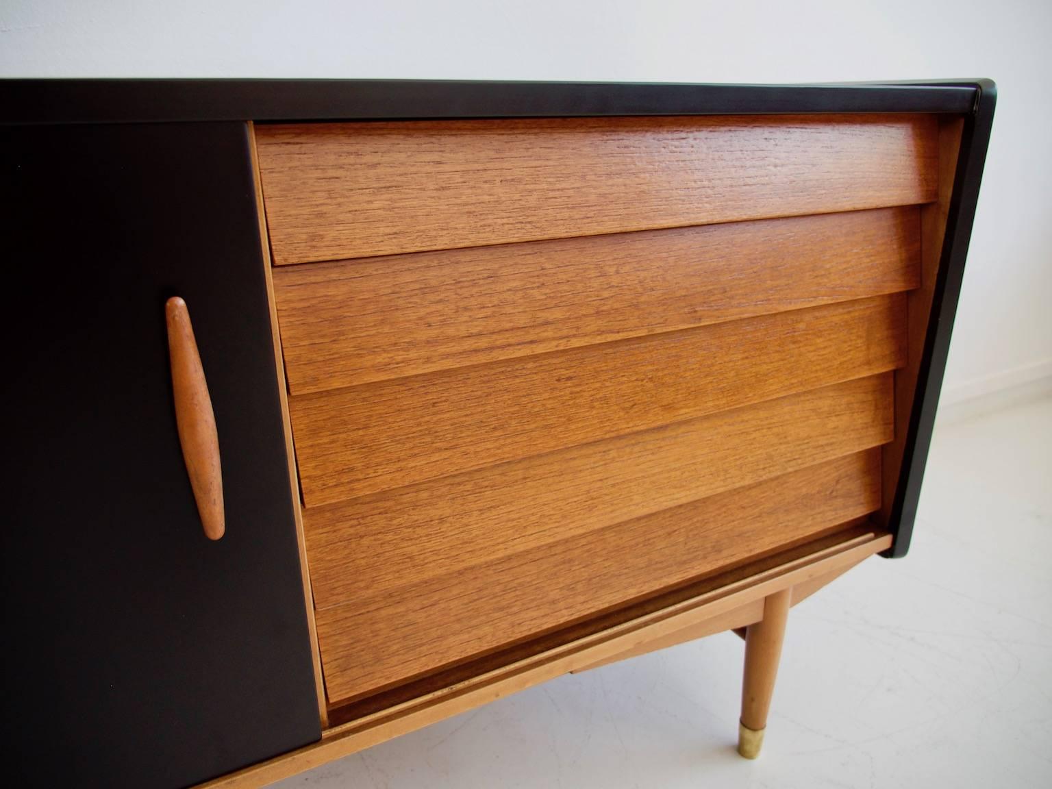 Brass Hugo Troeds Teak and Black Laminate Sideboard, 1957