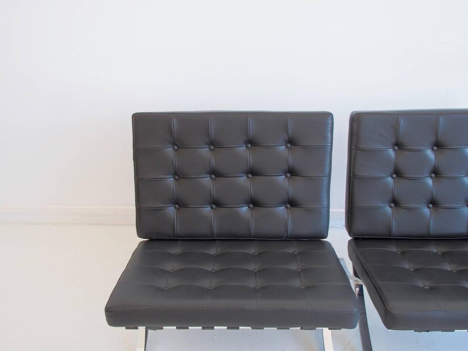 20th Century Pair of Barcelona Black Leather Lounge Chairs by Ludwig Mies van der Rohe