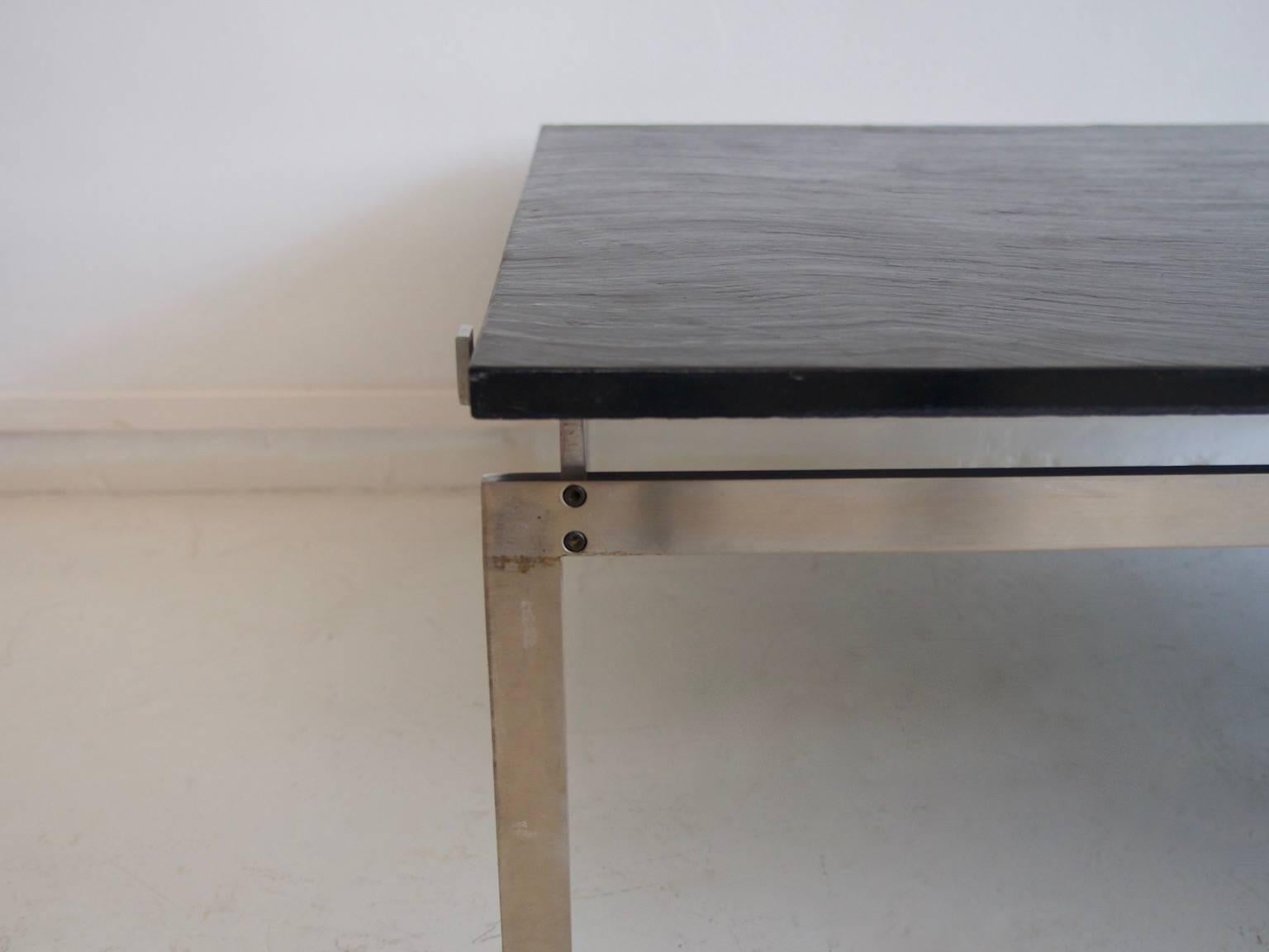 Mid-Century Modern Large Steel and Black Slate Coffee Table in the Style of Poul Kjaerholm