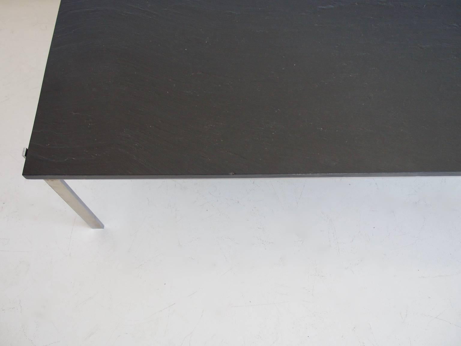 Large Steel and Black Slate Coffee Table in the Style of Poul Kjaerholm 1
