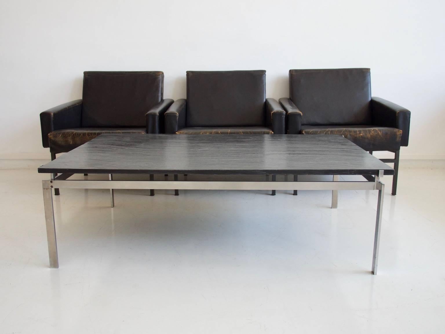 Large Steel and Black Slate Coffee Table in the Style of Poul Kjaerholm 2
