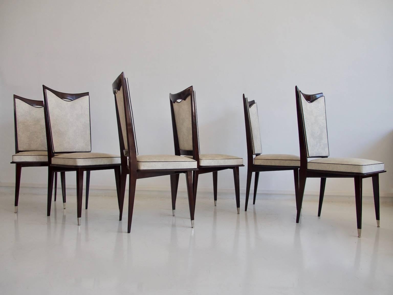 Art Deco Six French Style Dinning Chairs on Dark Lacquered Oak