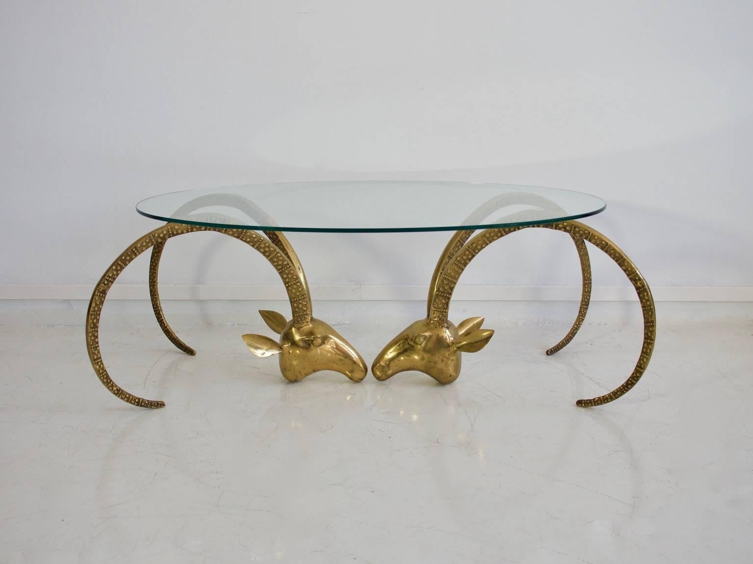 20th Century Brass Ibex Coffee Table with Glass Top in the Style of Alain Chervet