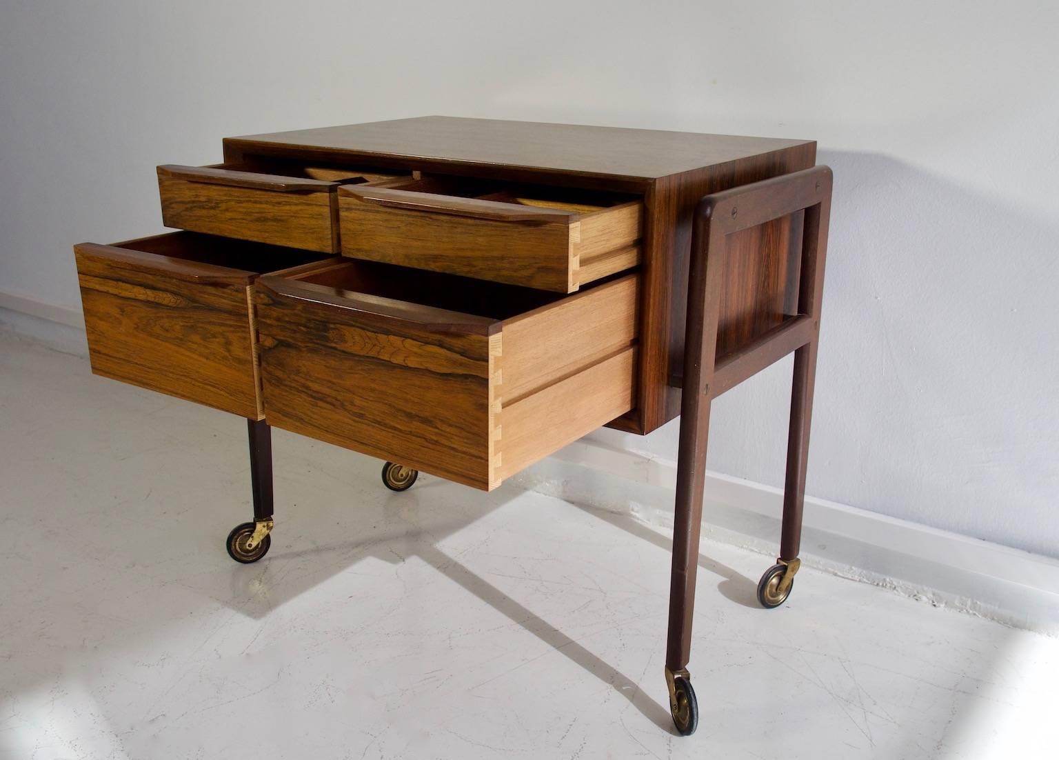 Brass Rosewood Commode with Pull-Out Drawers