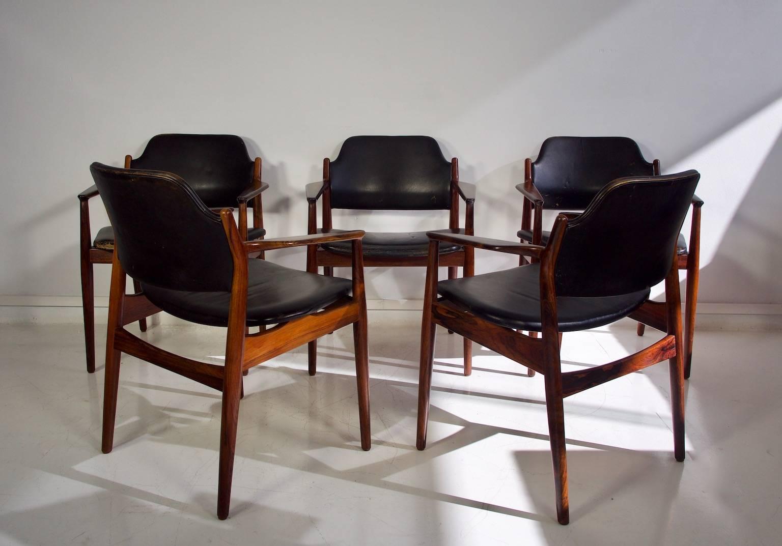 Danish Arne Vodder for Sibast Black Leather Chairs, Model 62 A - 1961