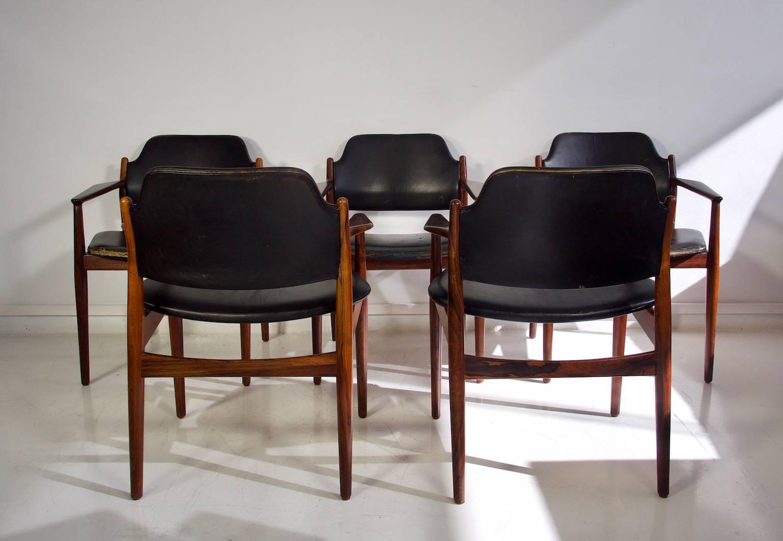 Arne Vodder for Sibast Black Leather Chairs, Model 62 A - 1961 In Good Condition In Madrid, ES