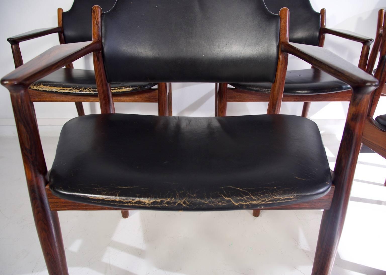 Arne Vodder for Sibast Black Leather Chairs, Model 62 A - 1961 1