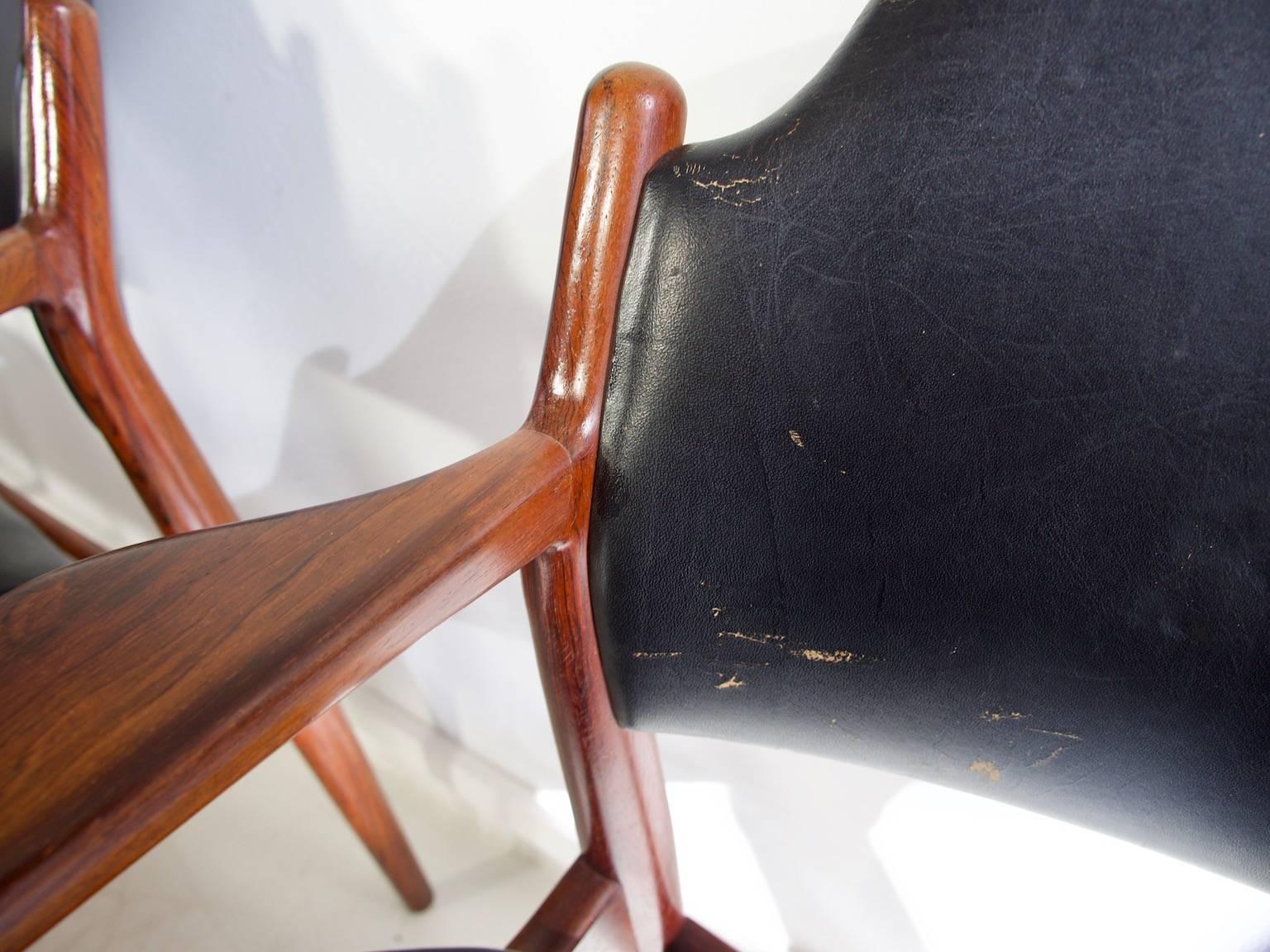 Arne Vodder for Sibast Black Leather Chairs, Model 62 A - 1961 3
