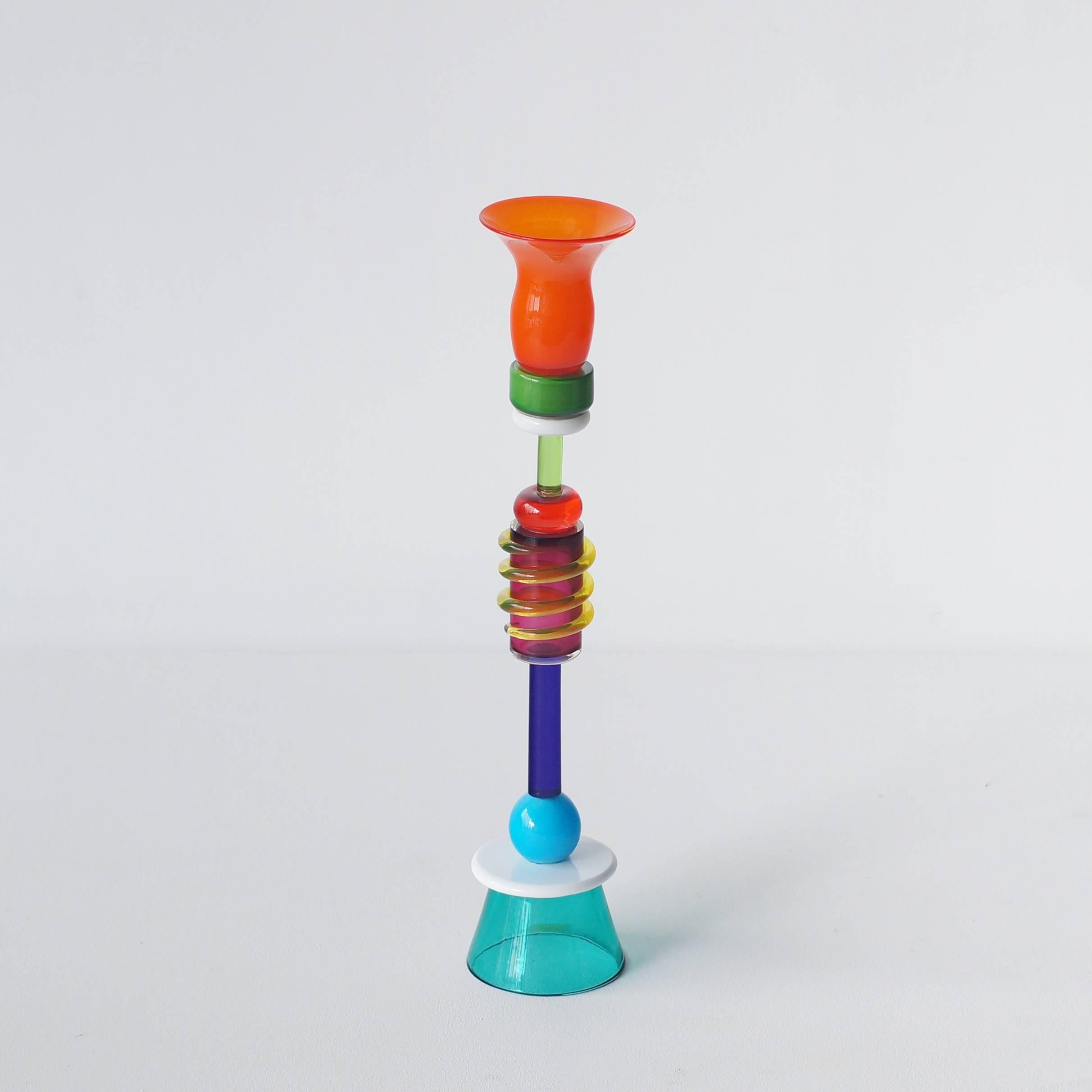 Ananke by Ettore Sottsass for Memphis Milano vetri collection in 1986.The mark on bottom tells 