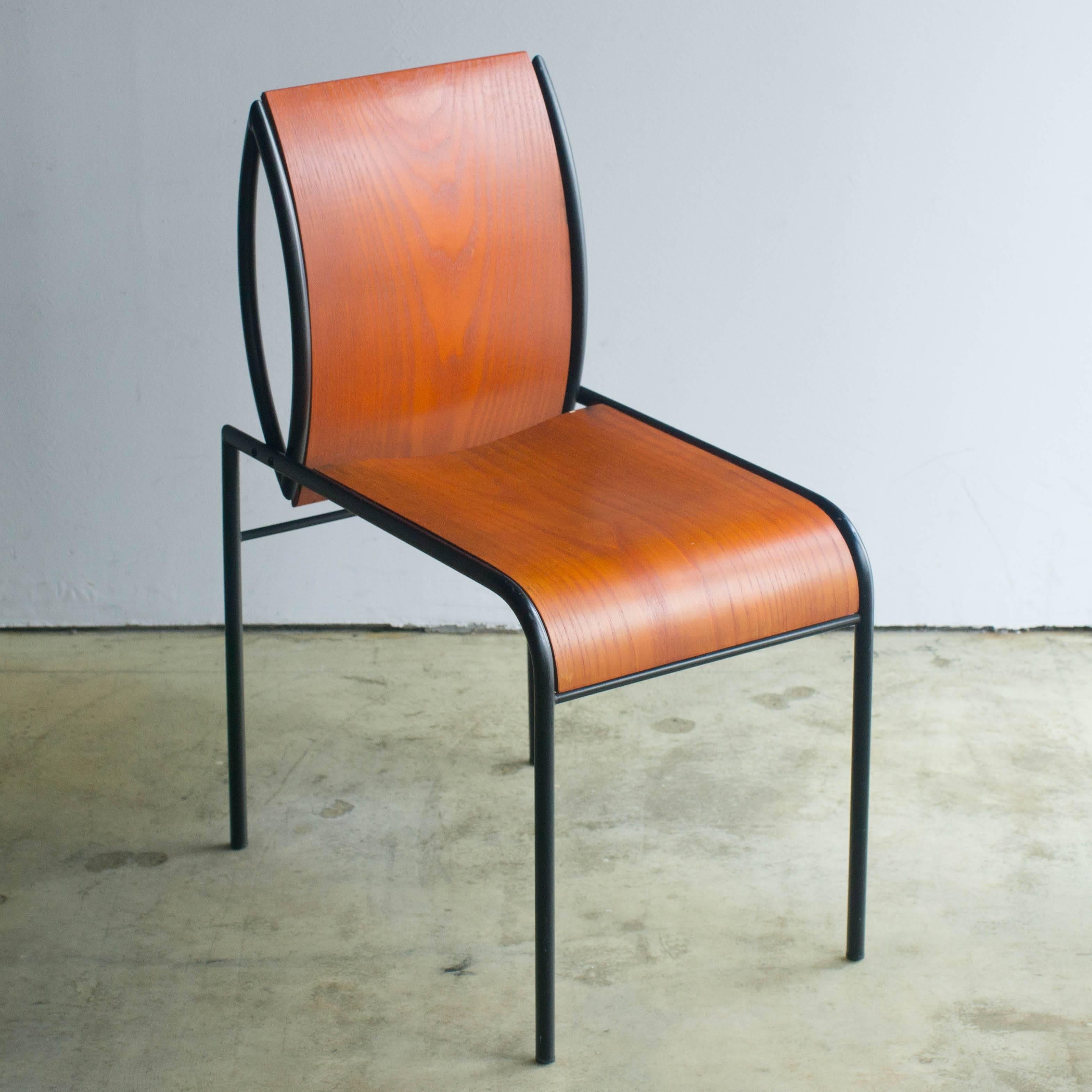 Post-Modern Kim Steel and Plywood Chair Michele De Lucchi for Memphis Original 1980s For Sale