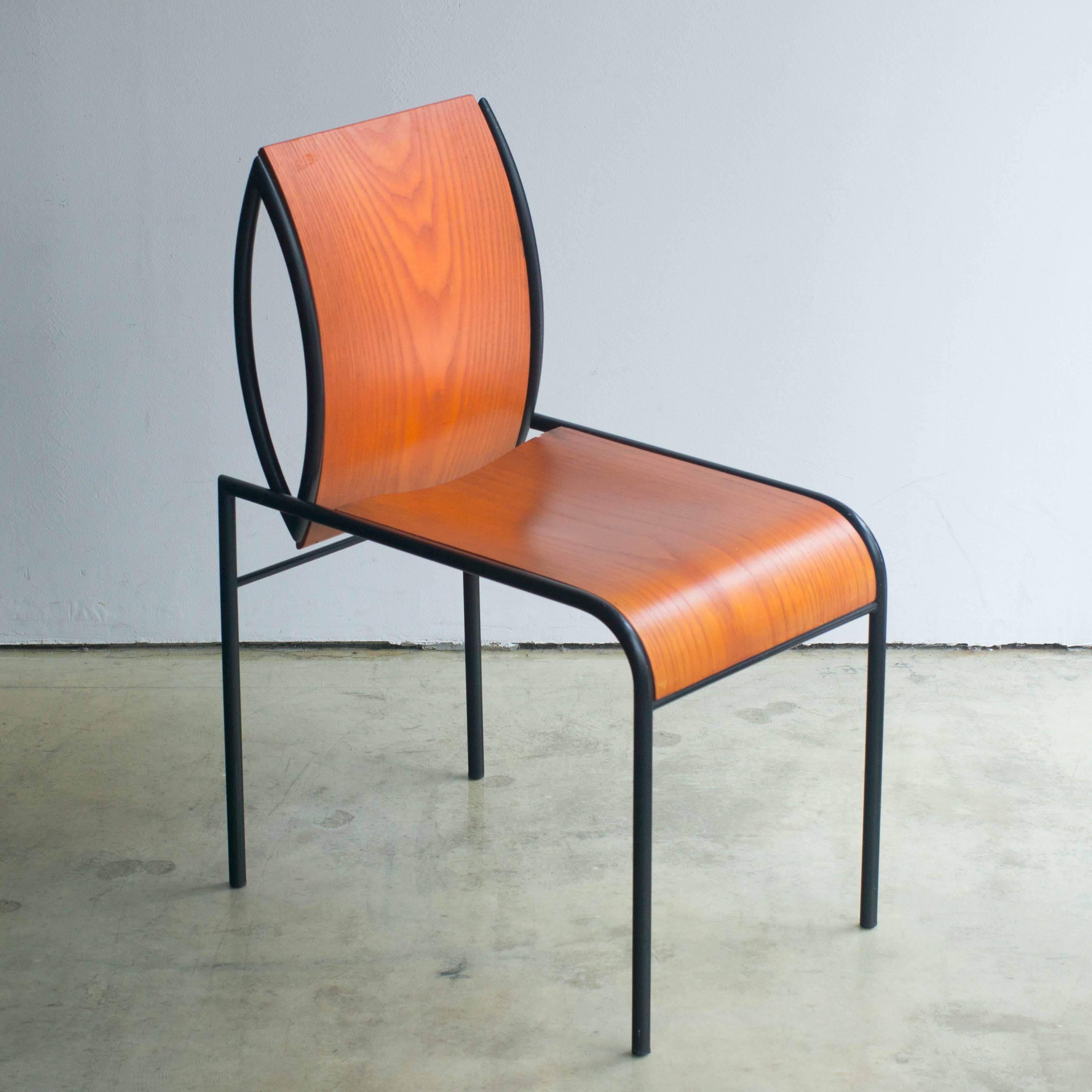 Italian Kim Steel and Plywood Chair Michele De Lucchi for Memphis Original 1980s For Sale
