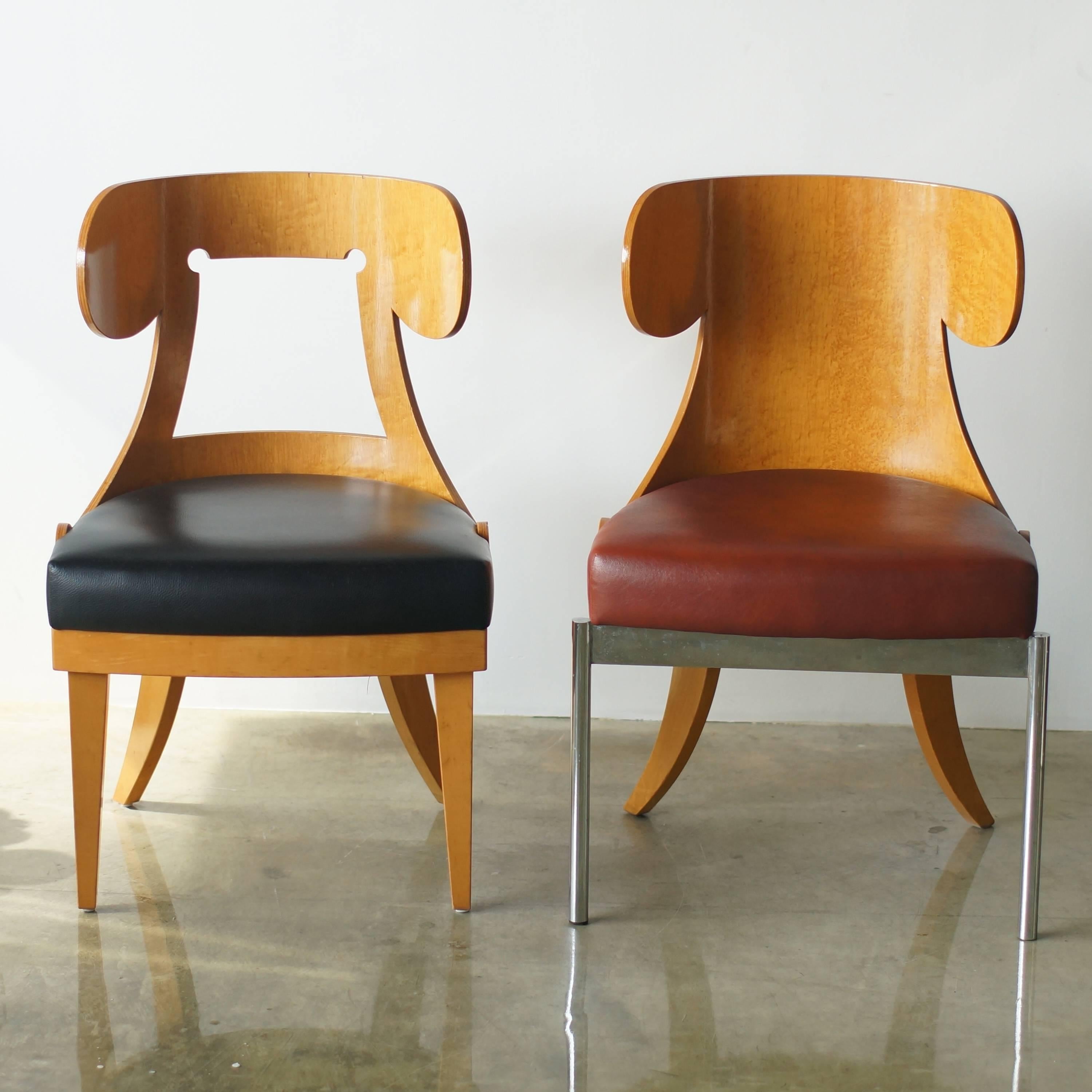 These are prototype chairs by Kanji Ueki who is designed for interior of apple store, MOMA and stuff. Chairs named Dino and Dina have the mood of classical style chairs. He wanted to renew traditional chairs motif, and made them.
 