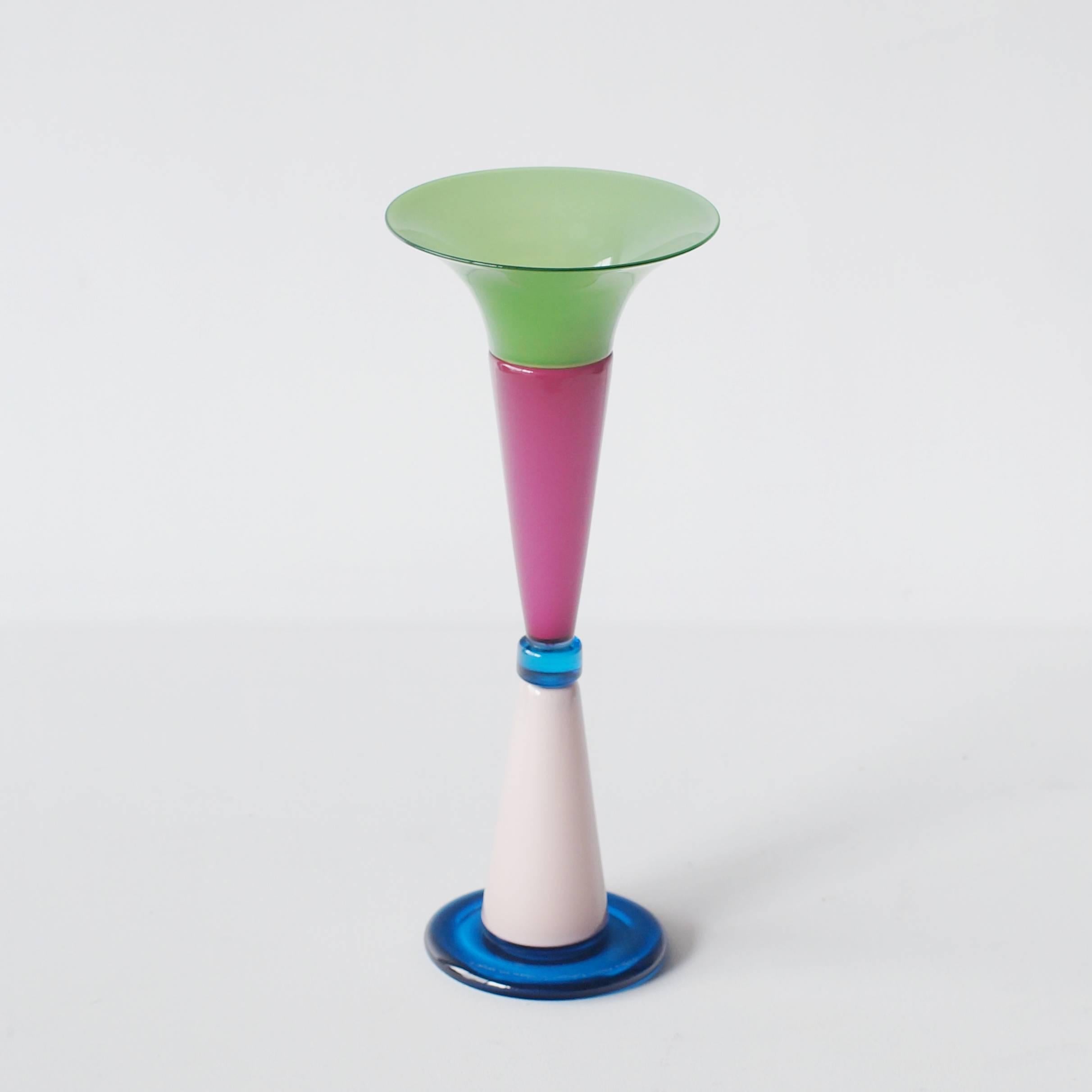 Pasifilla vase from Memphis Milano Vetri collection in 1986. 
Designed by Ettore Sottsass. Mark on the bottom tells 