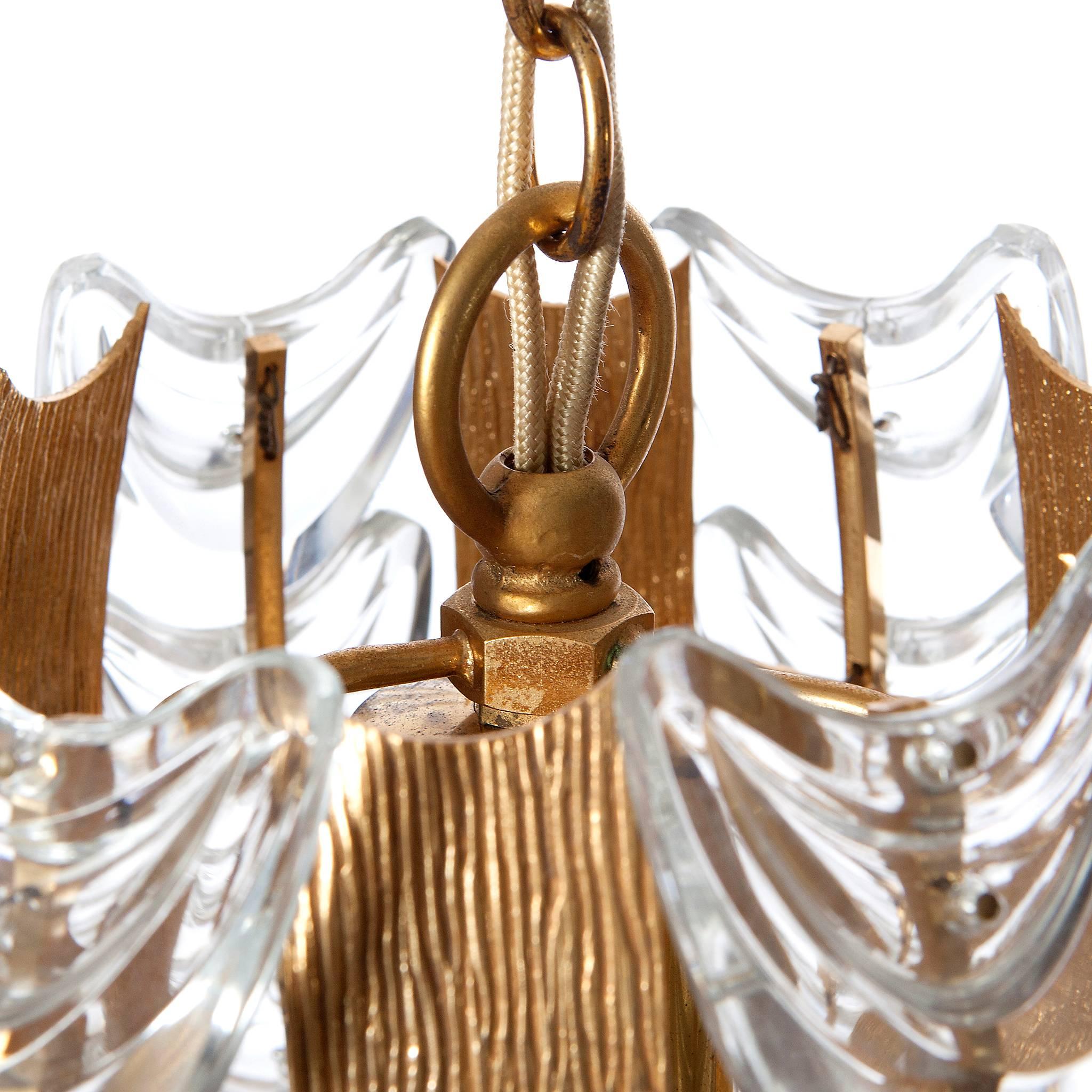 German Palwa 1960s Stylish Glass & Brass Pendant Light For Sale