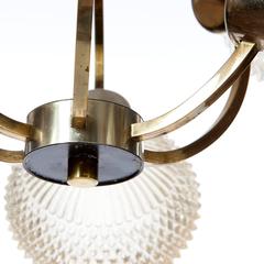 1960s Sputnik French Six Light Brass and Detailed Glass Pendant