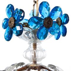 Farol francés de tres luces de 1940 con flores de cristal azul