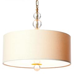 1960's Mid-Century Brass, Glass and Cotton Three-Light Pendant A/t Jacques Adnet