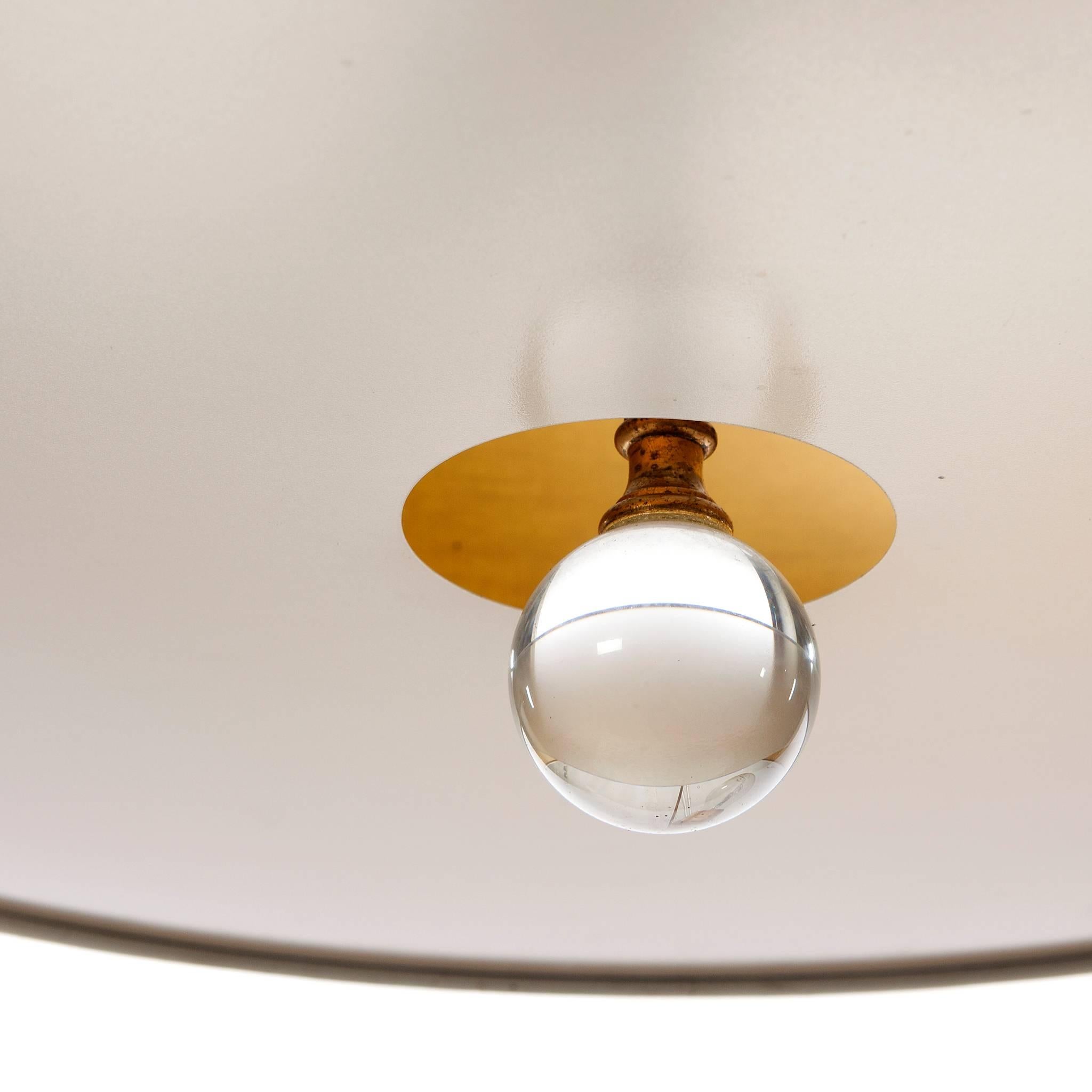 Mid-Century Modern 1960's Mid-Century Brass, Glass and Cotton Three-Light Pendant A/t Jacques Adnet