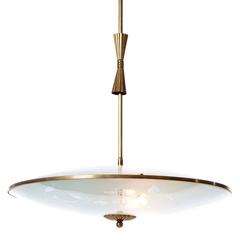 1940s Three-Light Brass and Glass Pendant by Fontana Attributed to Pietro Chiesa 4