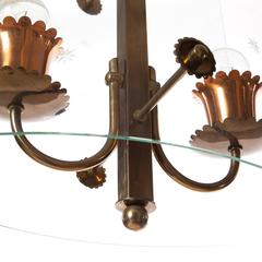 1940s Extraordinary Two-Light Glass and Brass Pendant by Fontana Arte