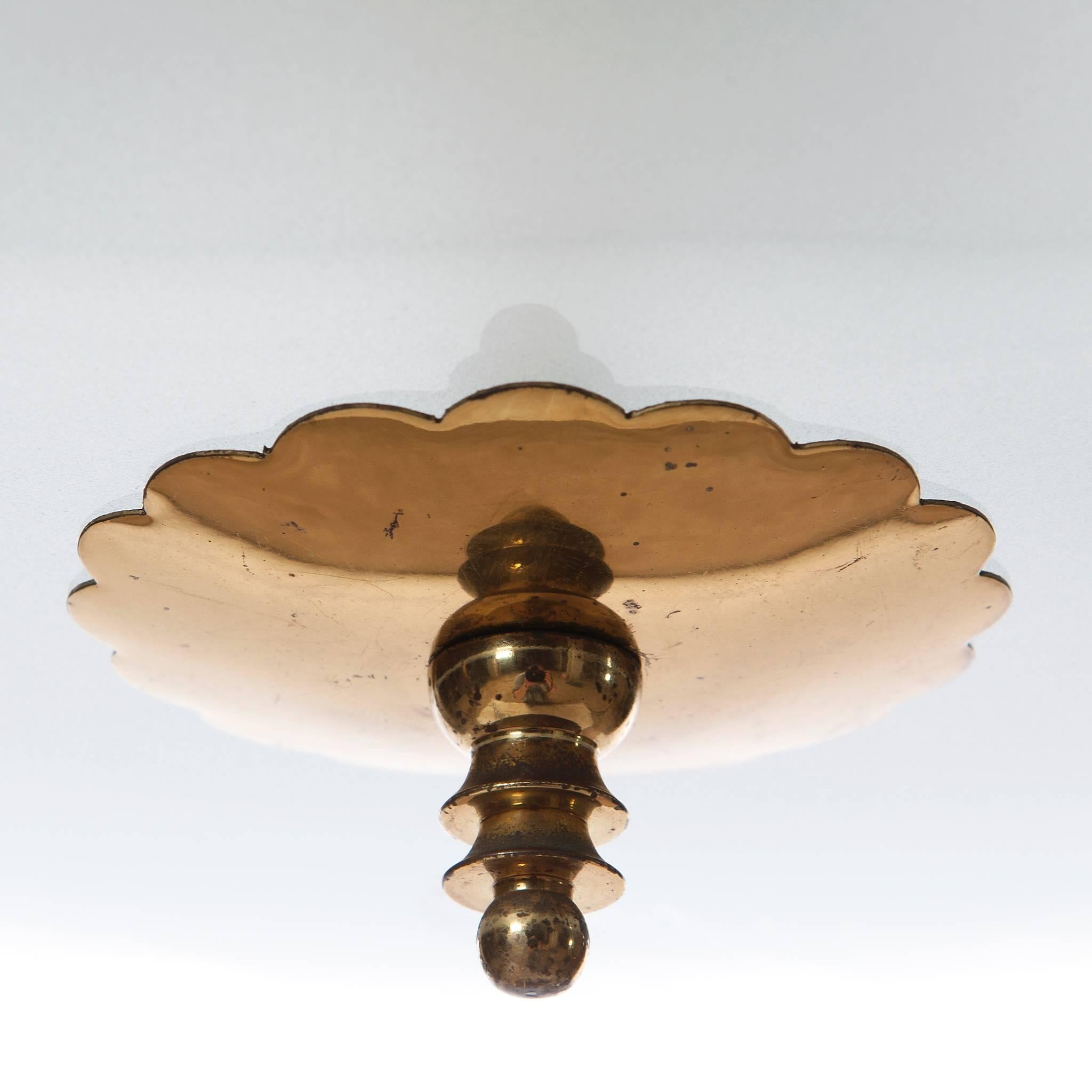 Italian 1940s Three-Light Glass and Brass Pendant Attributed to Pietro Chiesa For Sale