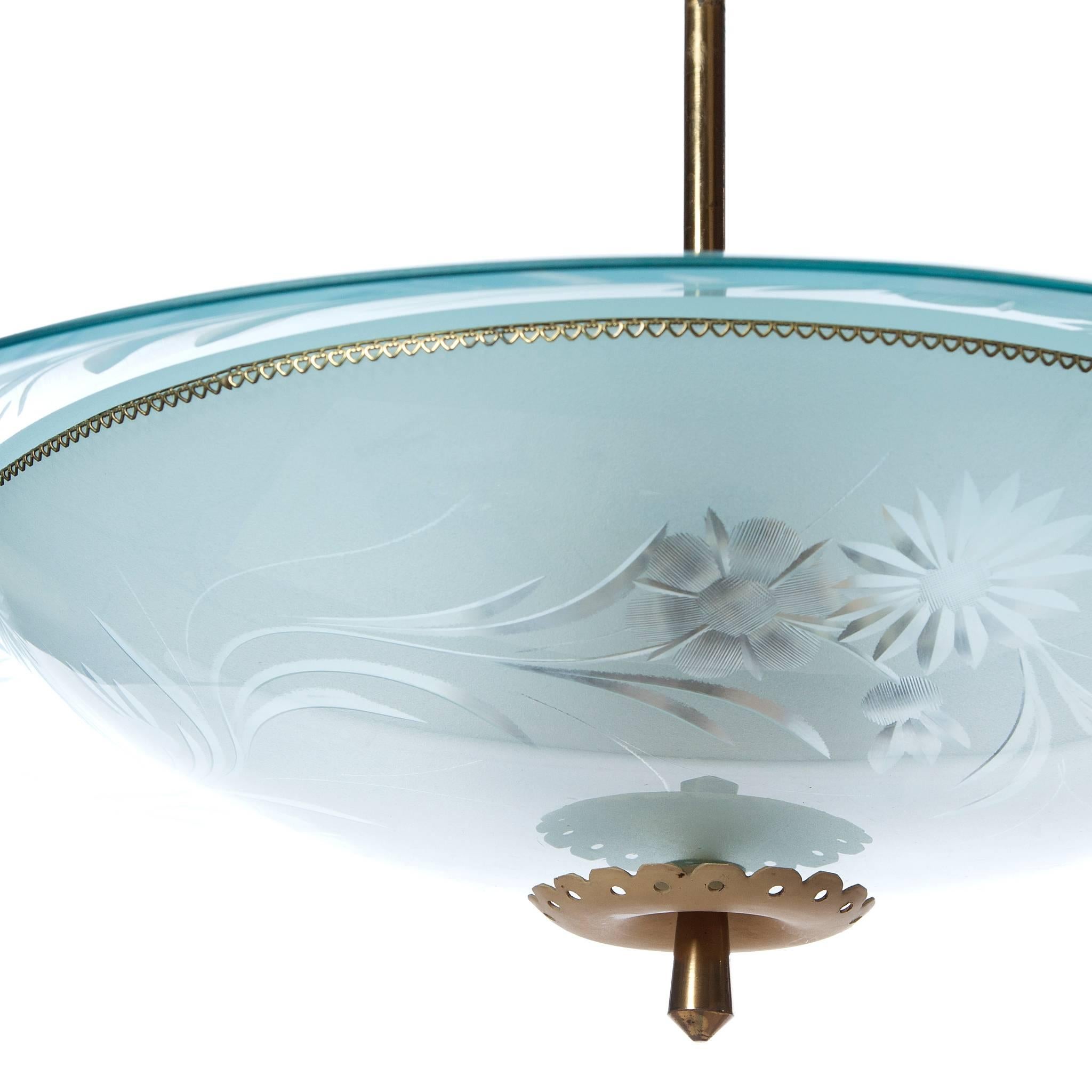 Carved 1940s Stunning Six-Light Pendant Attributed to Pietro Chiesa For Sale