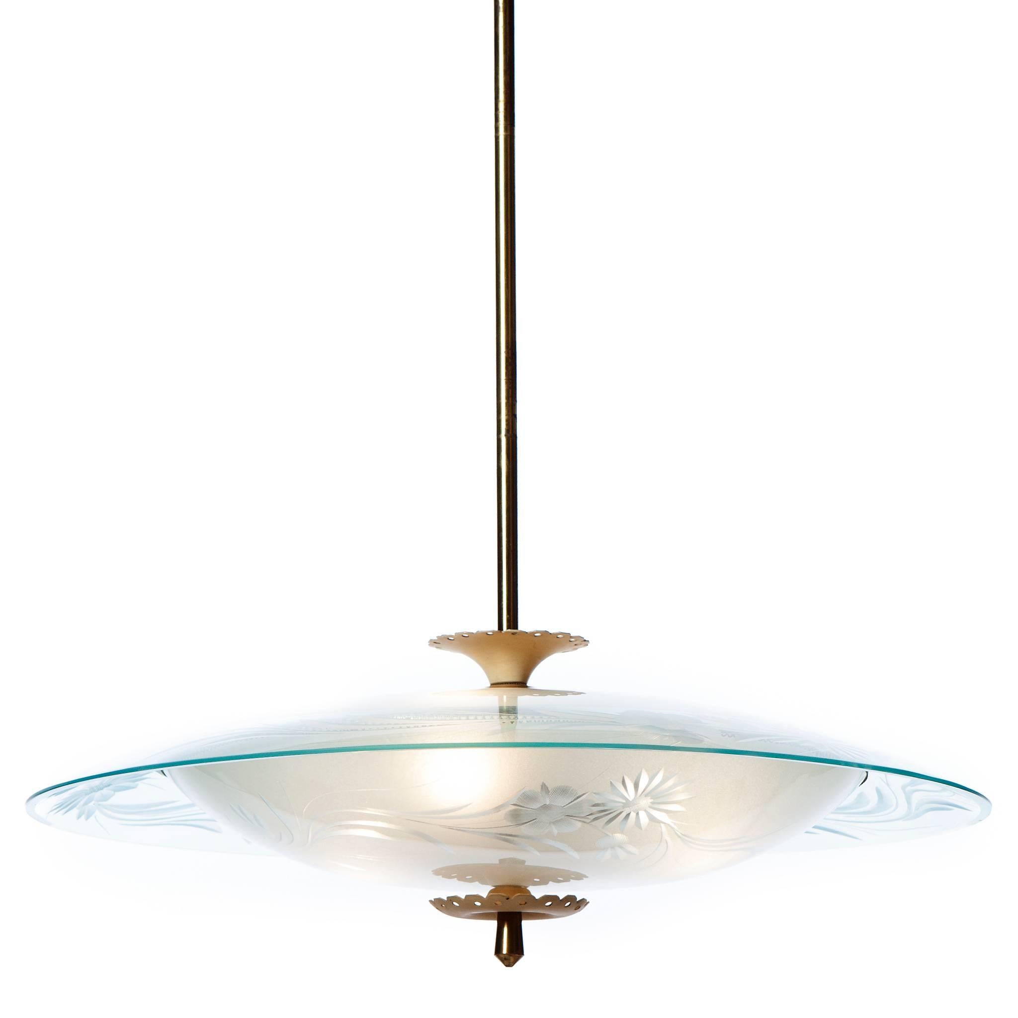 1940s Stunning Six-Light Pendant Attributed to Pietro Chiesa For Sale