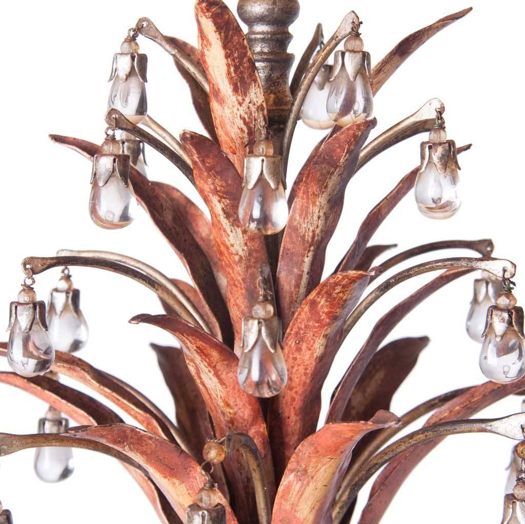 Mid-Century Modern 1930's Silver Plated Nickel, Polychrome & Mountain Crystal Lamps
