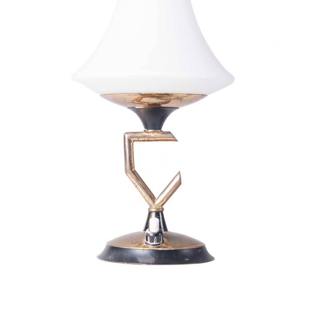 Italian 1950s Glass and Brass Table Lamp Attributed to Stilnovo For Sale