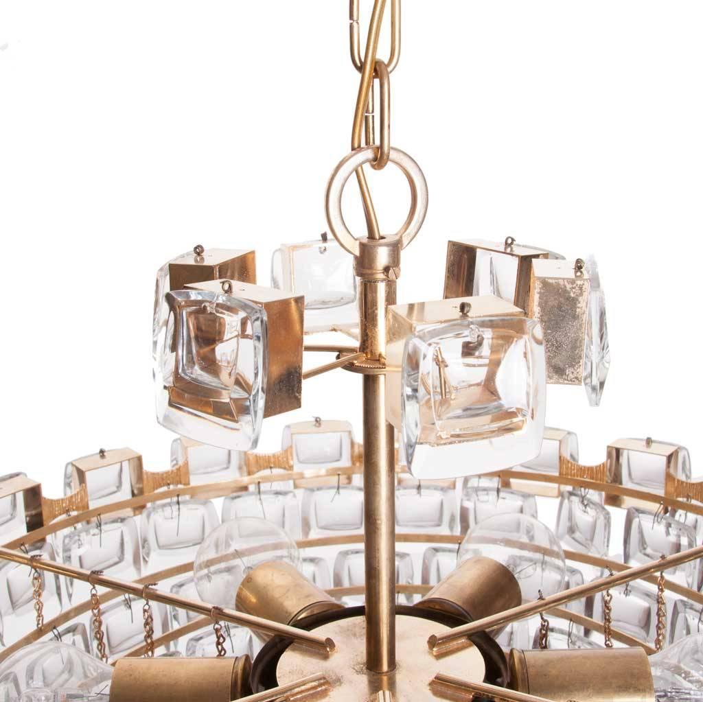 German 1960s, Crystal and Brass Six Lights Chandelier by Palwa