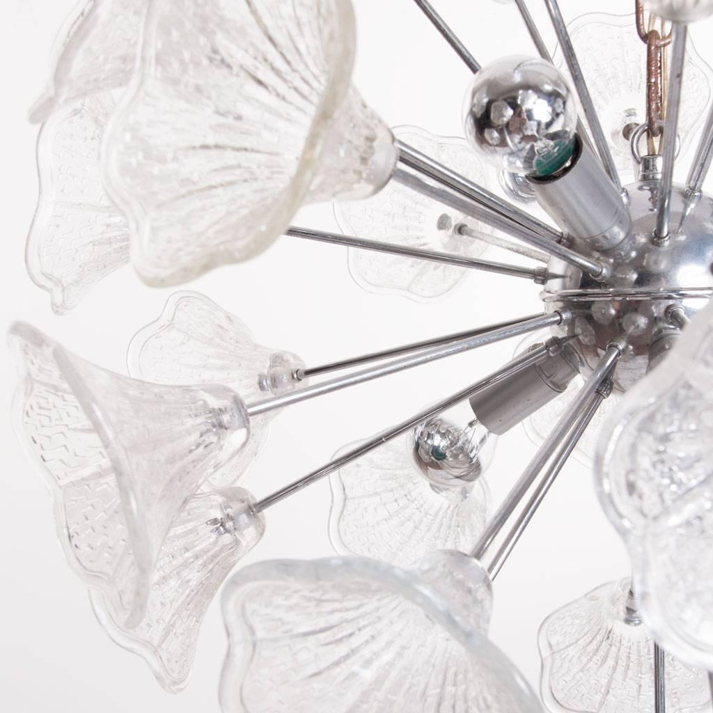 1960s Murano Glass and Chrome, Six-Light Flower Chandelier In Good Condition For Sale In Amsterdam, NH