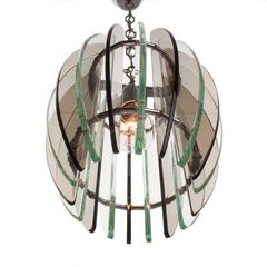 1970s Glass and Chrome Pendant by Veca