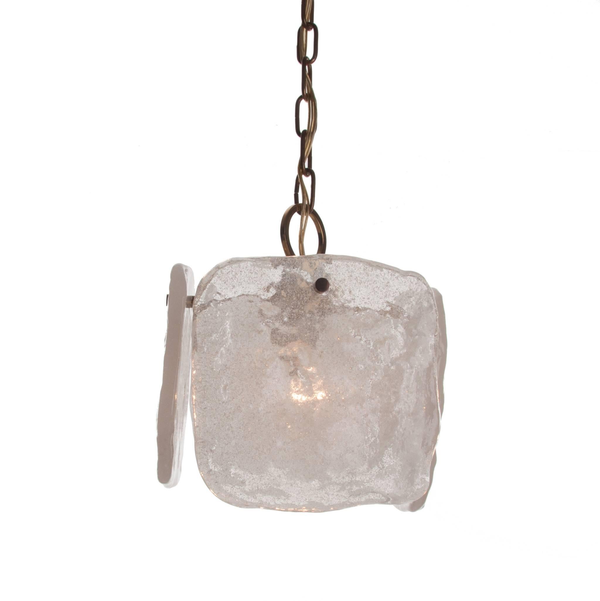 Mid-Century Modern 1960s Frosted Ice Glass Panels Pendant by Kalmar For Sale