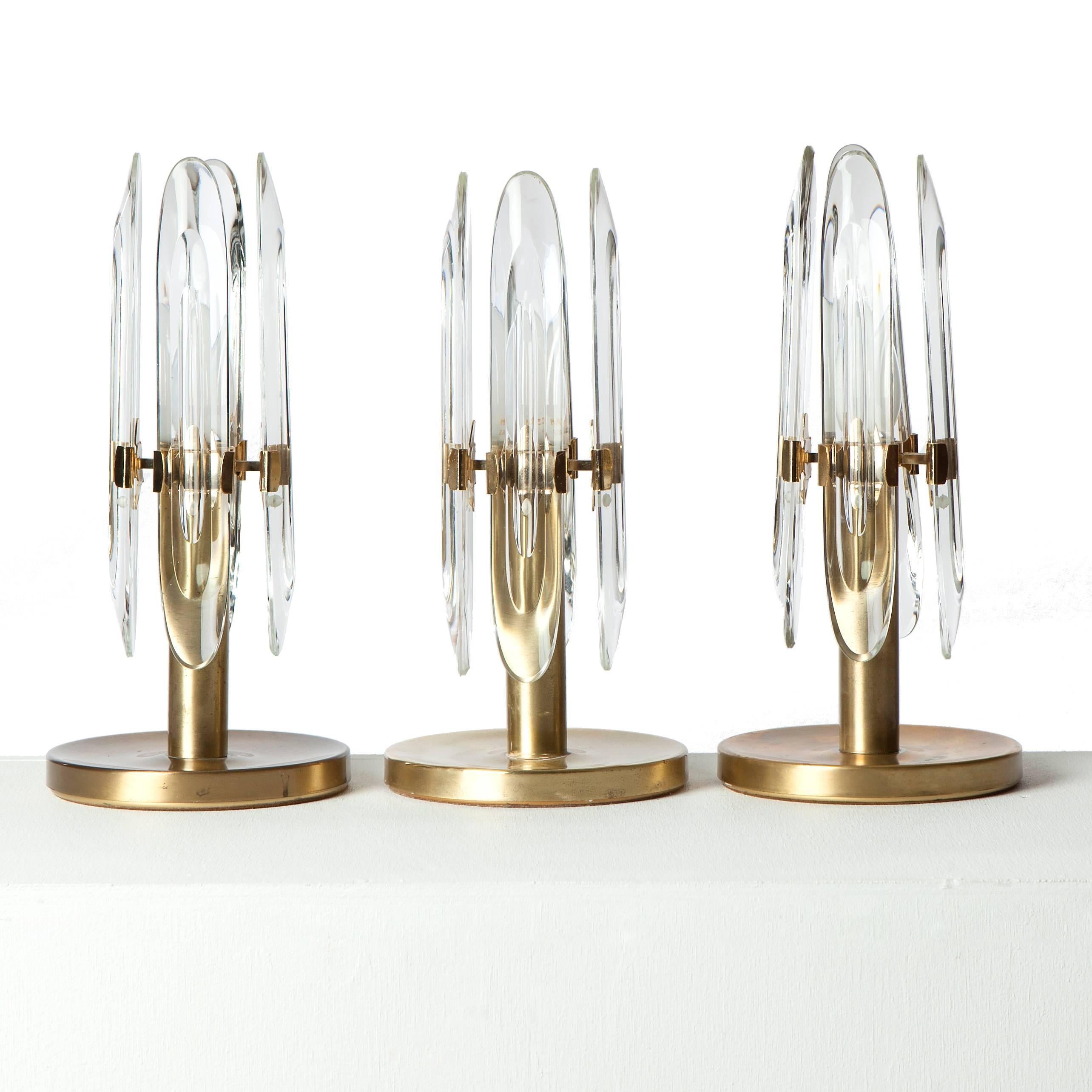 1970s Brass and Glass Table Lamps by Gaetano Sciolari For Sale 1